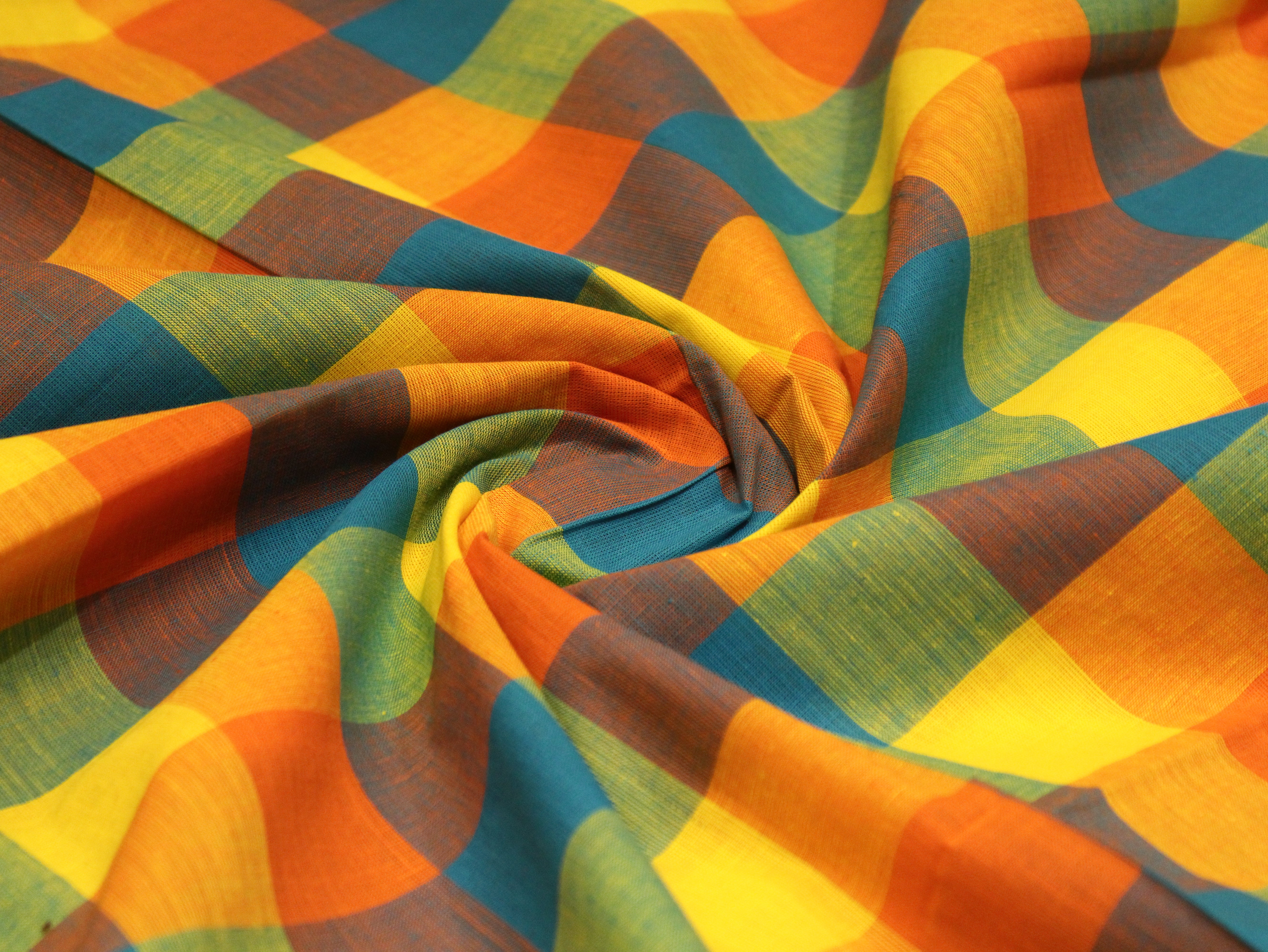 Multi Checked Handloom Pure Cotton Woven Fabric