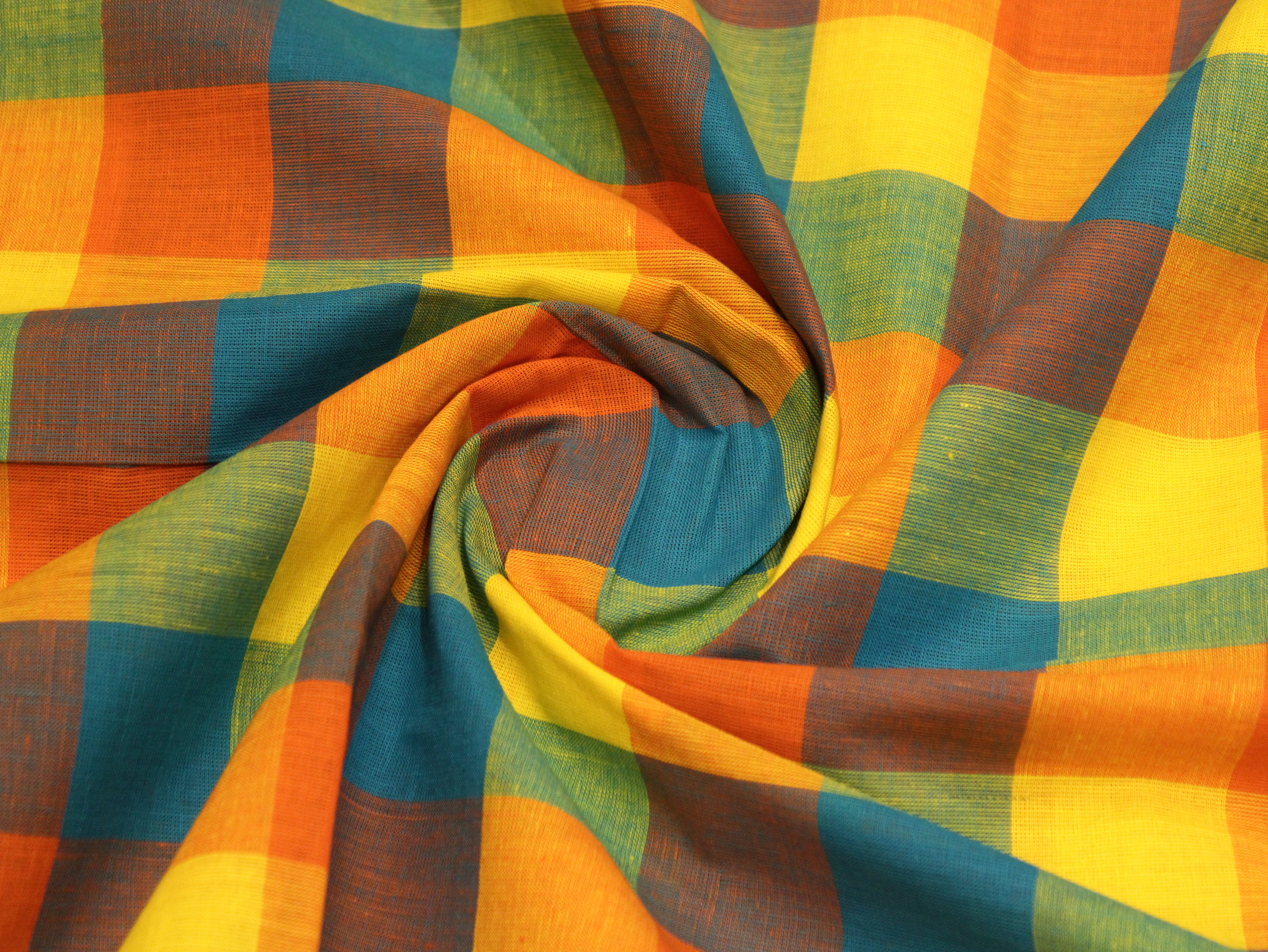 Multi Checked Handloom Pure Cotton Woven Fabric