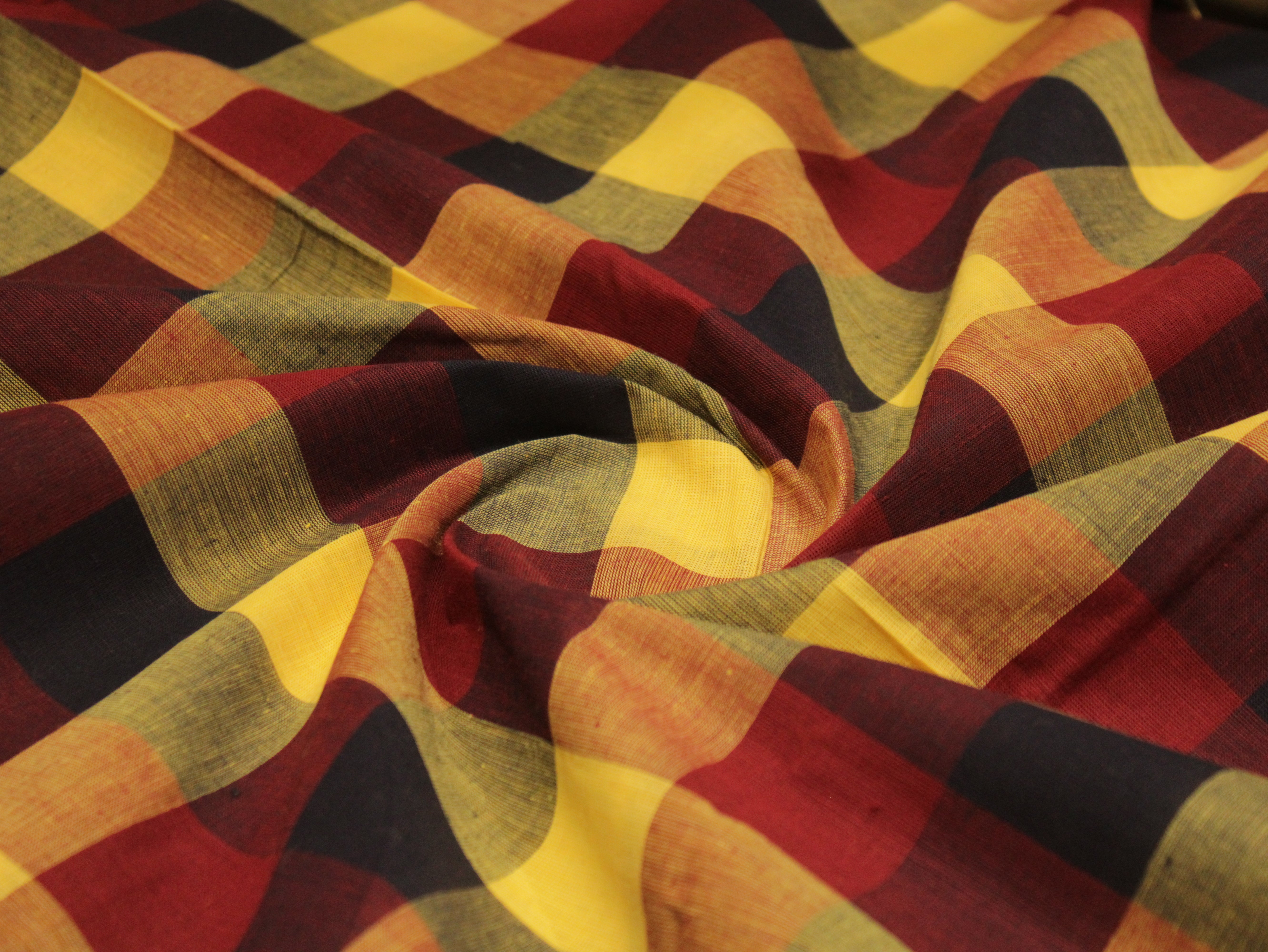 Multi Checked Handloom Pure Cotton Woven Fabric