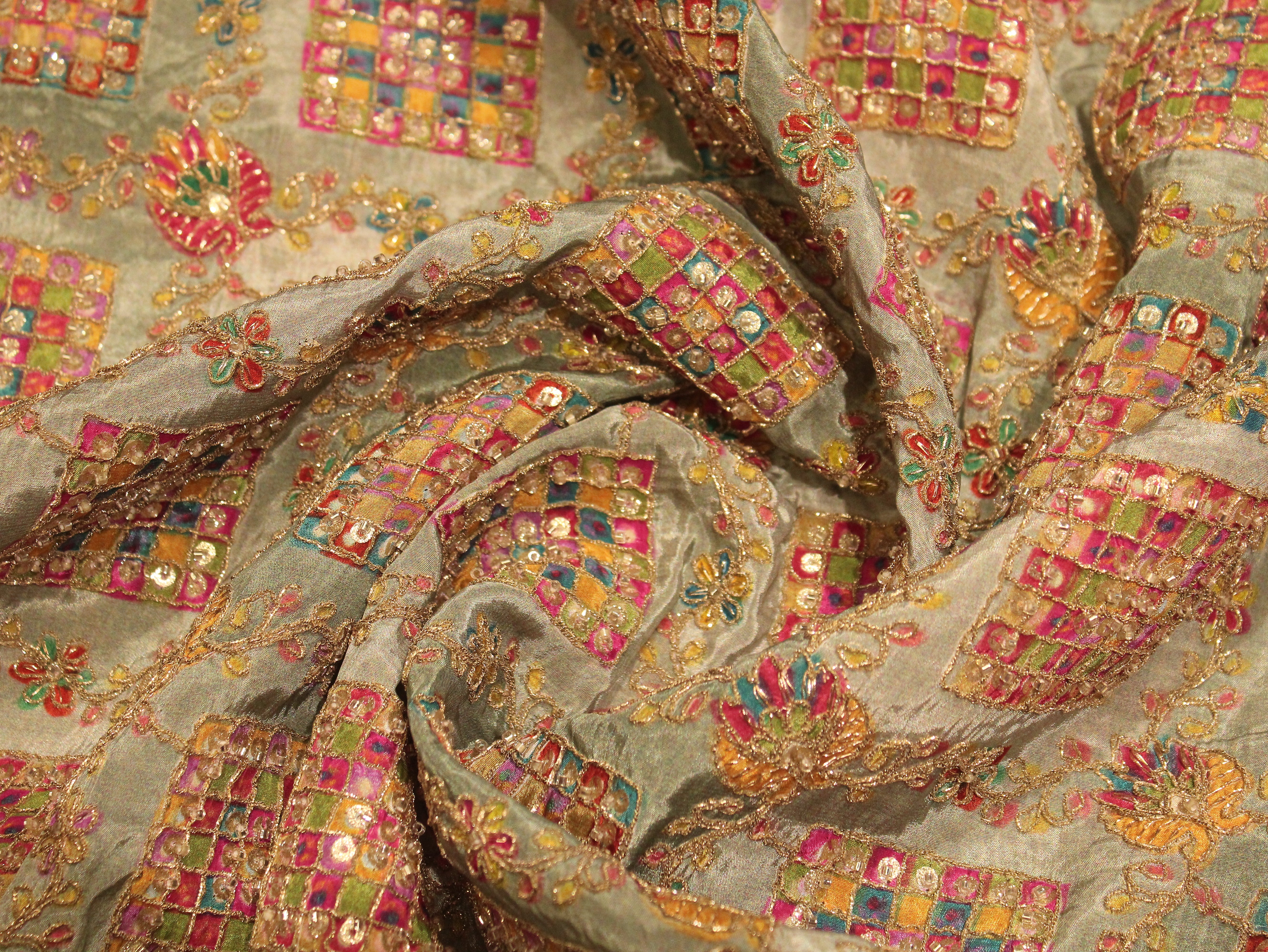 Premium Handcrafted Cut-Dana Work Crepe Fabric – Coding & Position Embellished