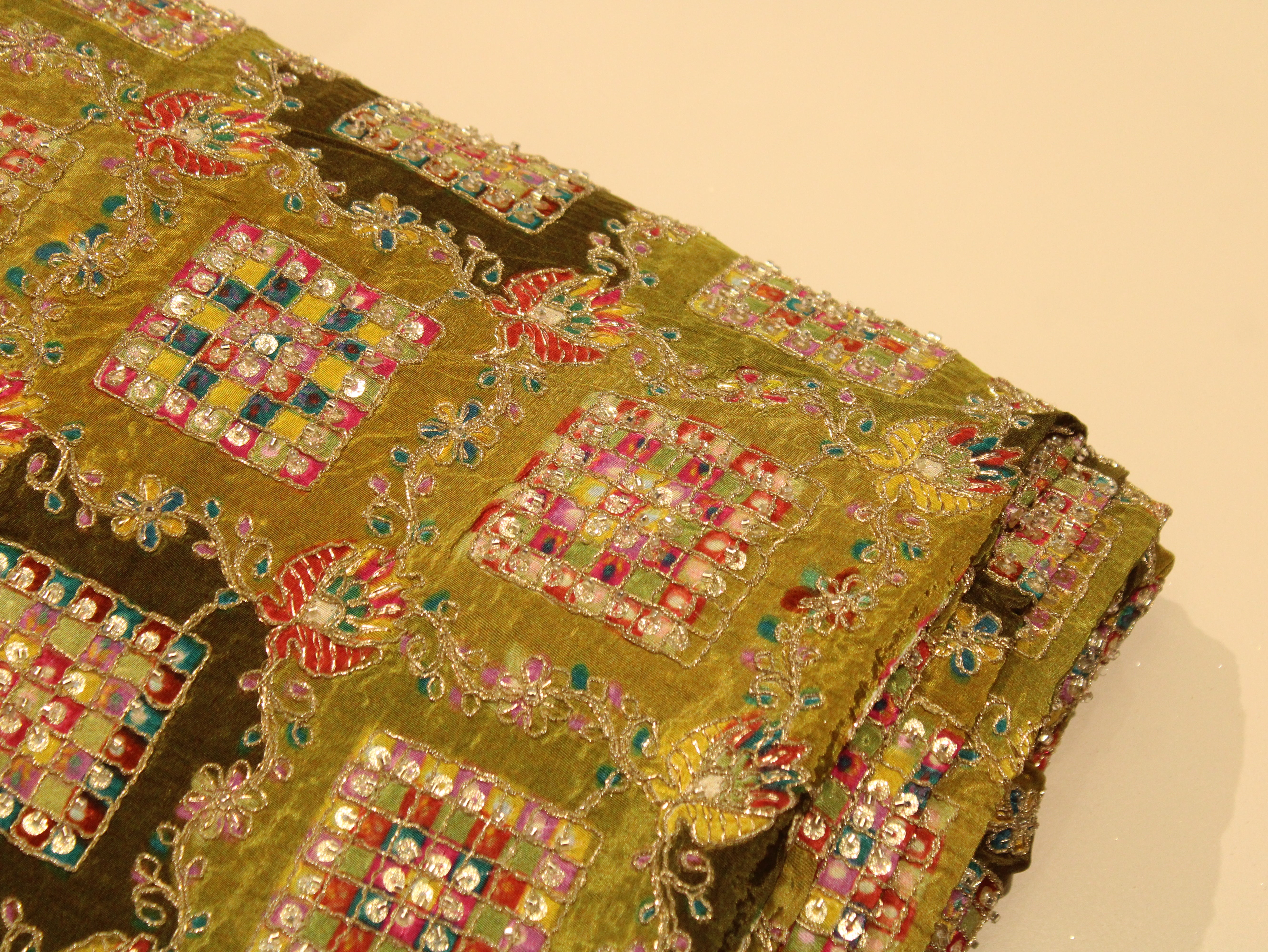 Premium Handcrafted Cut-Dana Work Crepe Fabric – Coding & Position Embellished
