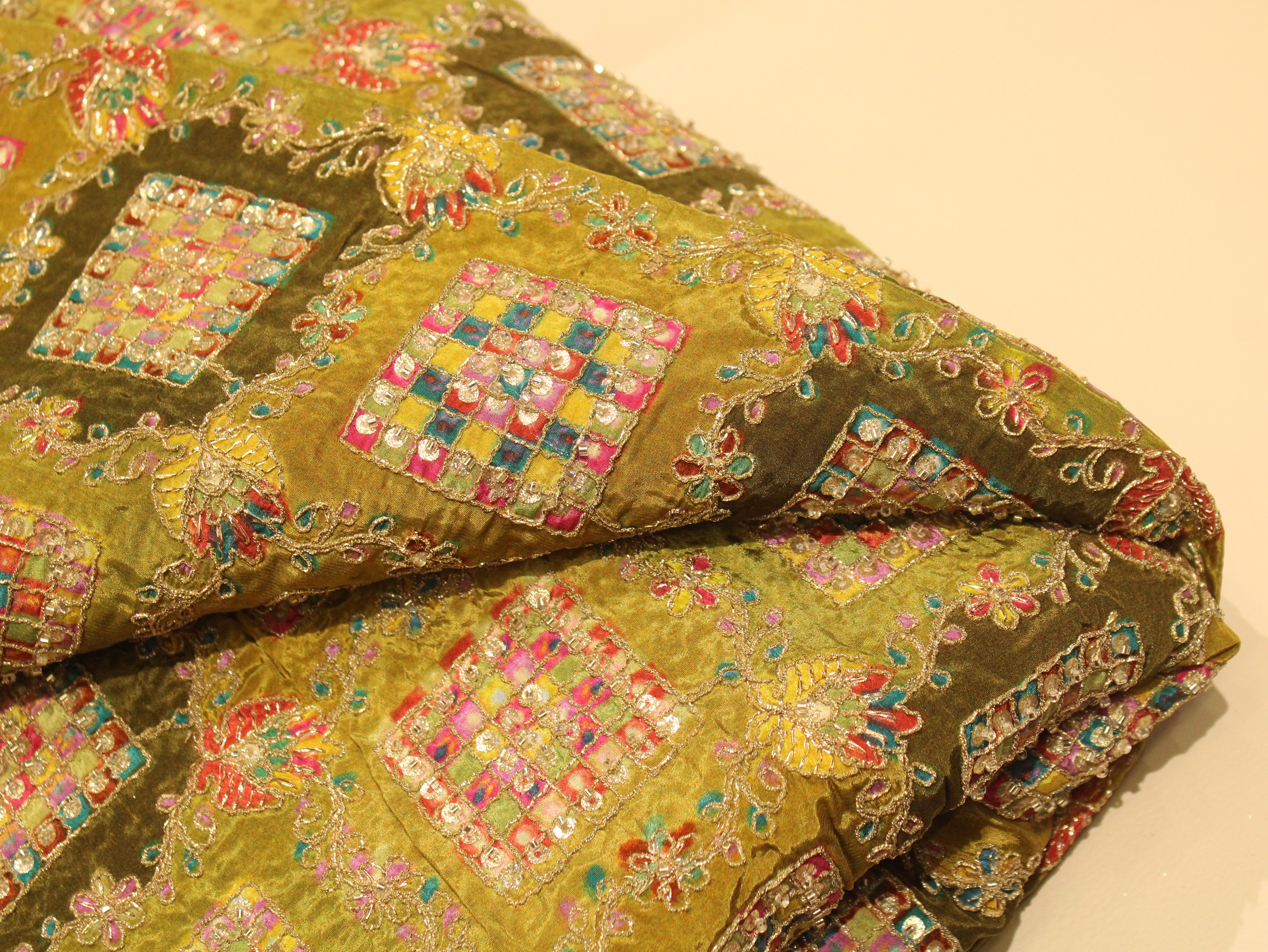 Premium Handcrafted Cut-Dana Work Crepe Fabric – Coding & Position Embellished