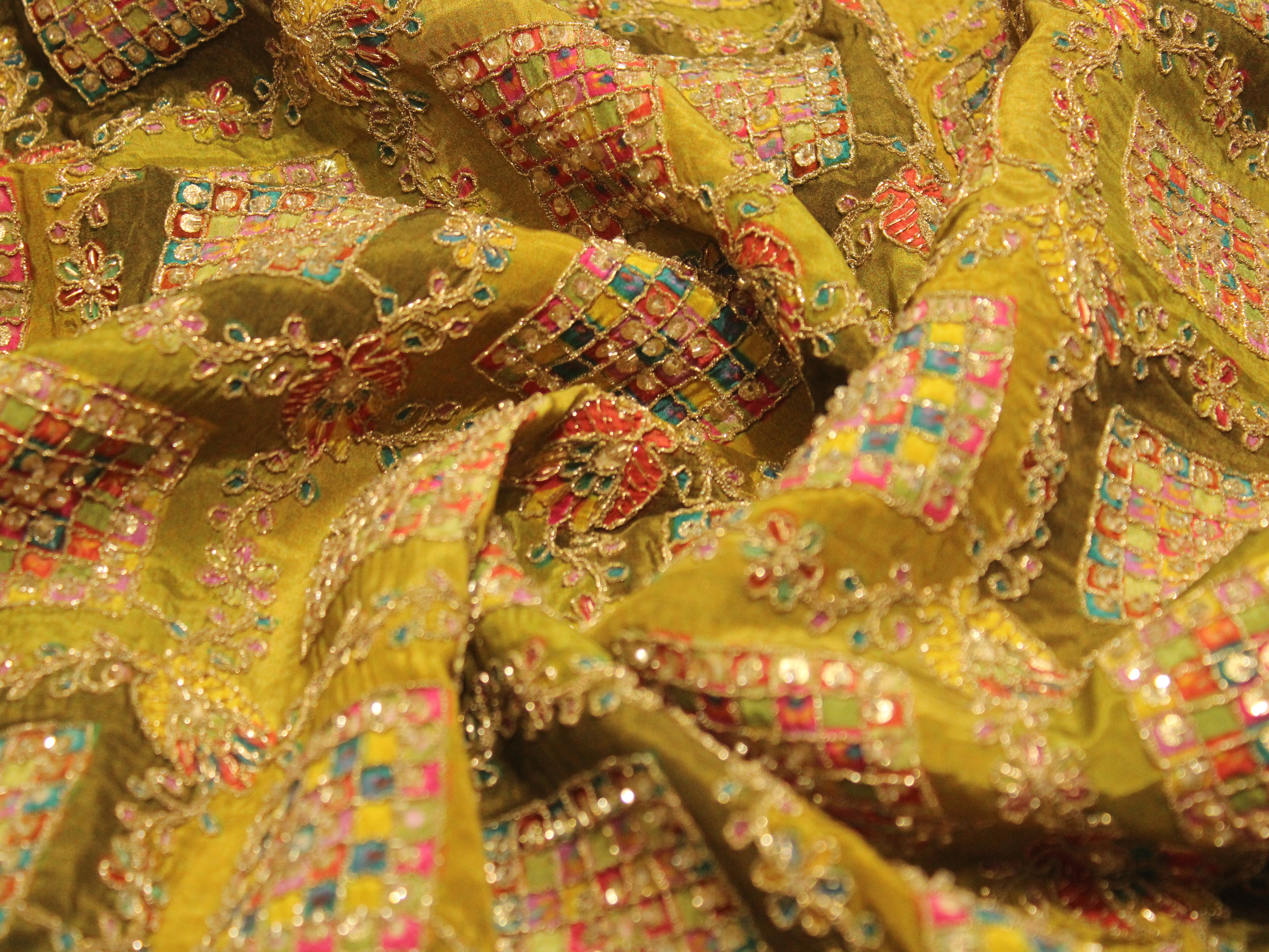 Premium Handcrafted Cut-Dana Work Crepe Fabric – Coding & Position Embellished