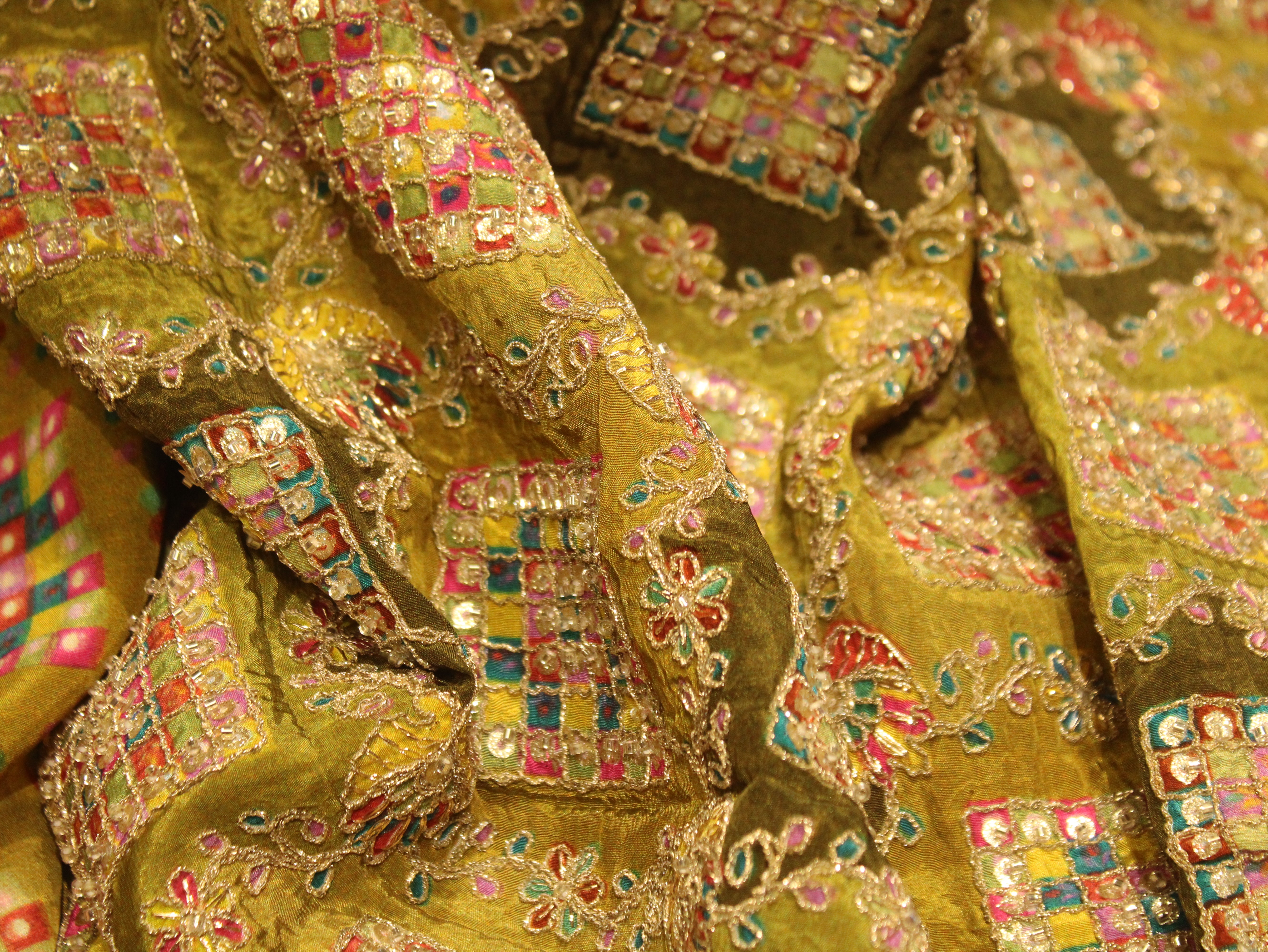 Premium Handcrafted Cut-Dana Work Crepe Fabric – Coding & Position Embellished