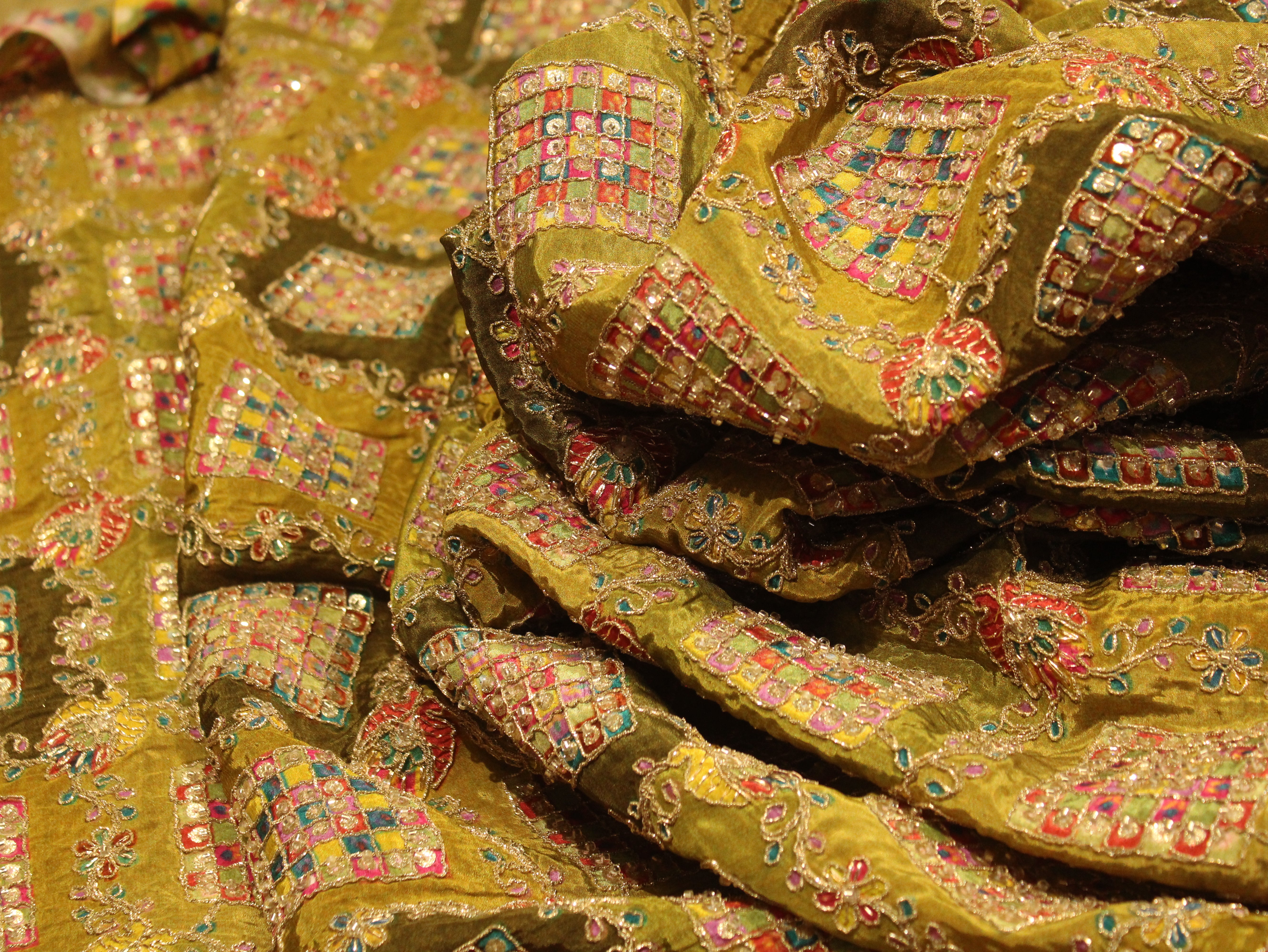 Premium Handcrafted Cut-Dana Work Crepe Fabric – Coding & Position Embellished