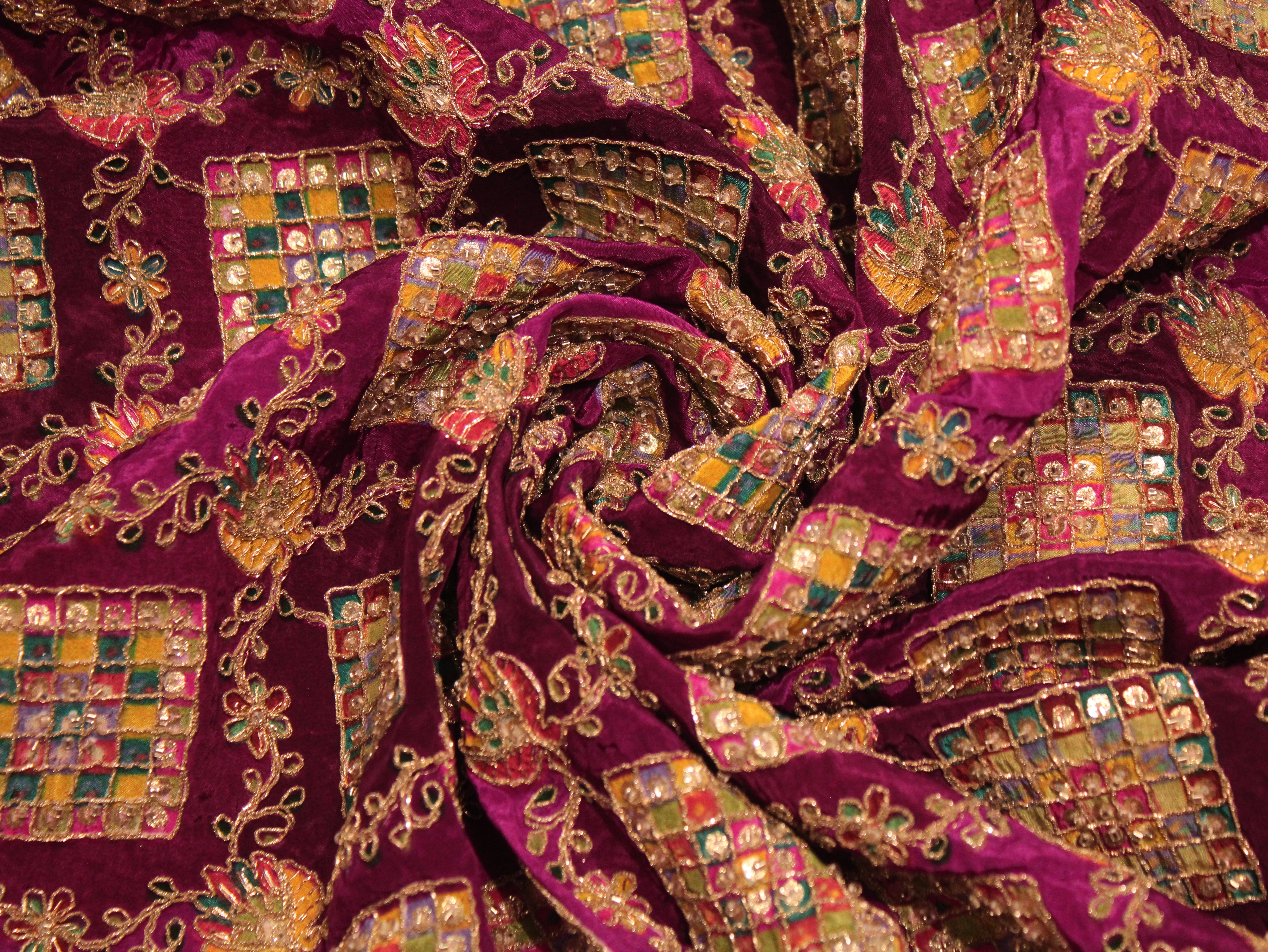 Premium Handcrafted Cut-Dana Work Crepe Fabric – Coding & Position Embellished