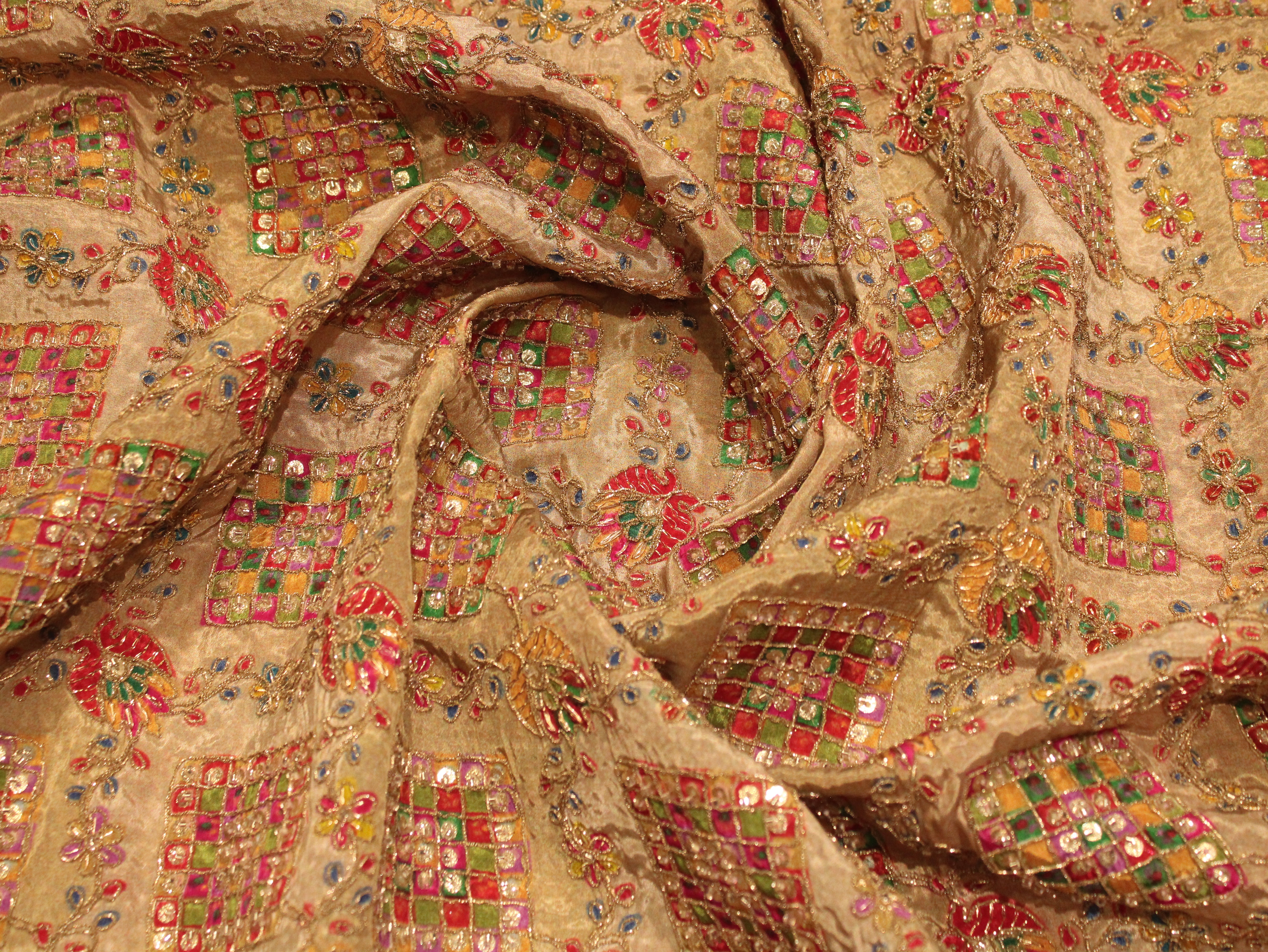 Premium Handcrafted Cut-Dana Work Crepe Fabric – Coding & Position Embellished