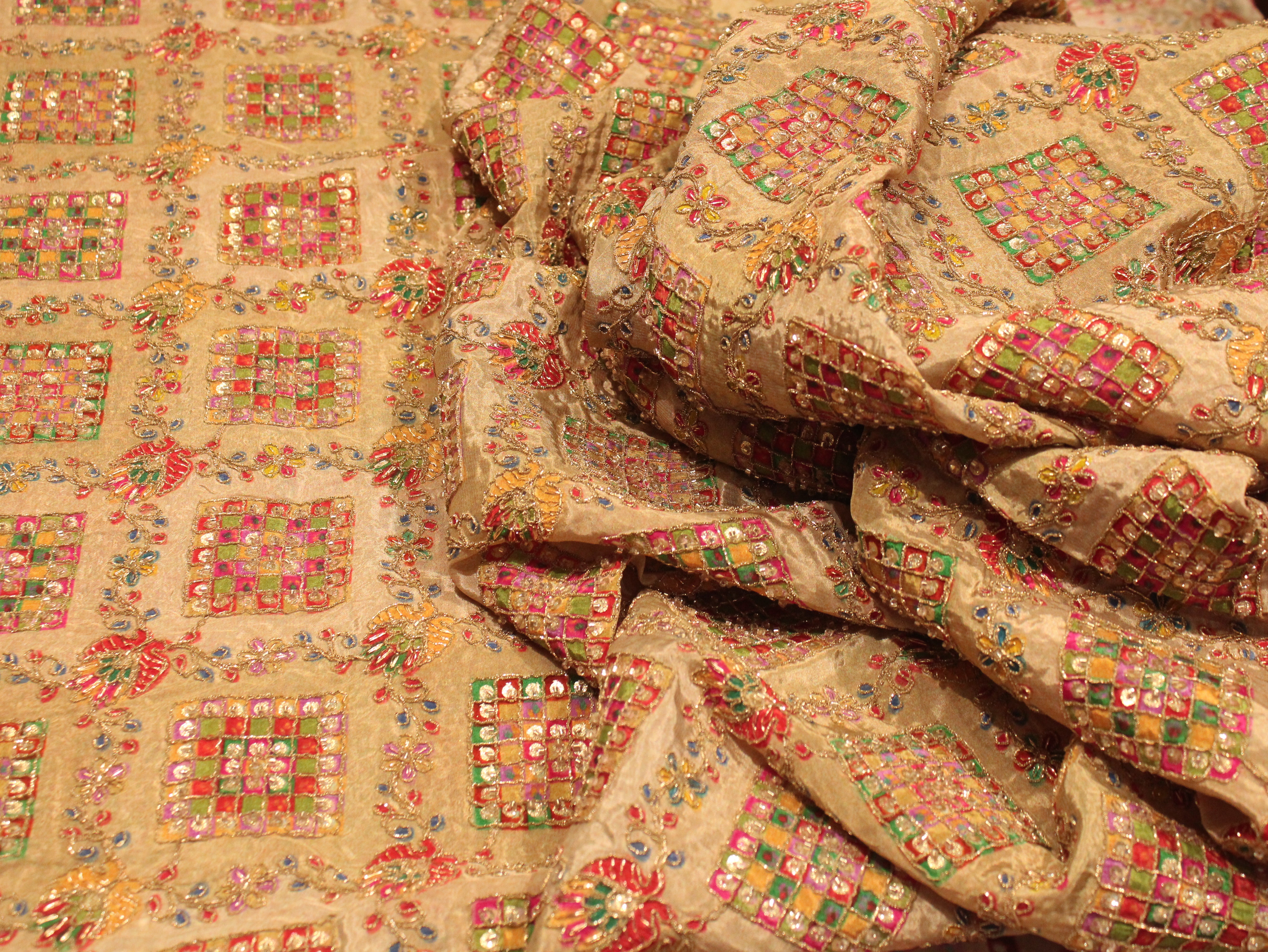 Premium Handcrafted Cut-Dana Work Crepe Fabric – Coding & Position Embellished