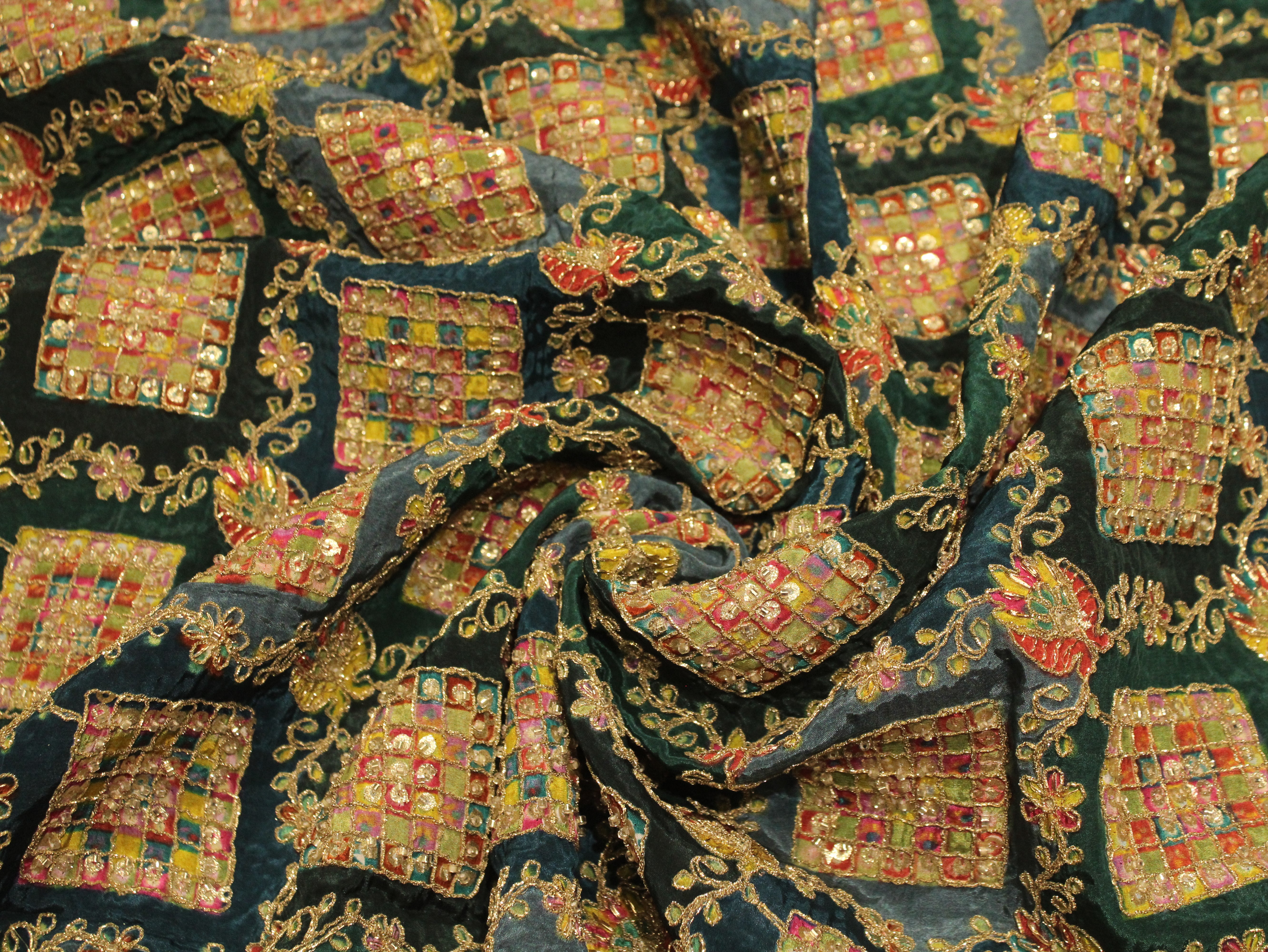 Premium Handcrafted Cut-Dana Work Crepe Fabric – Coding & Position Embellished