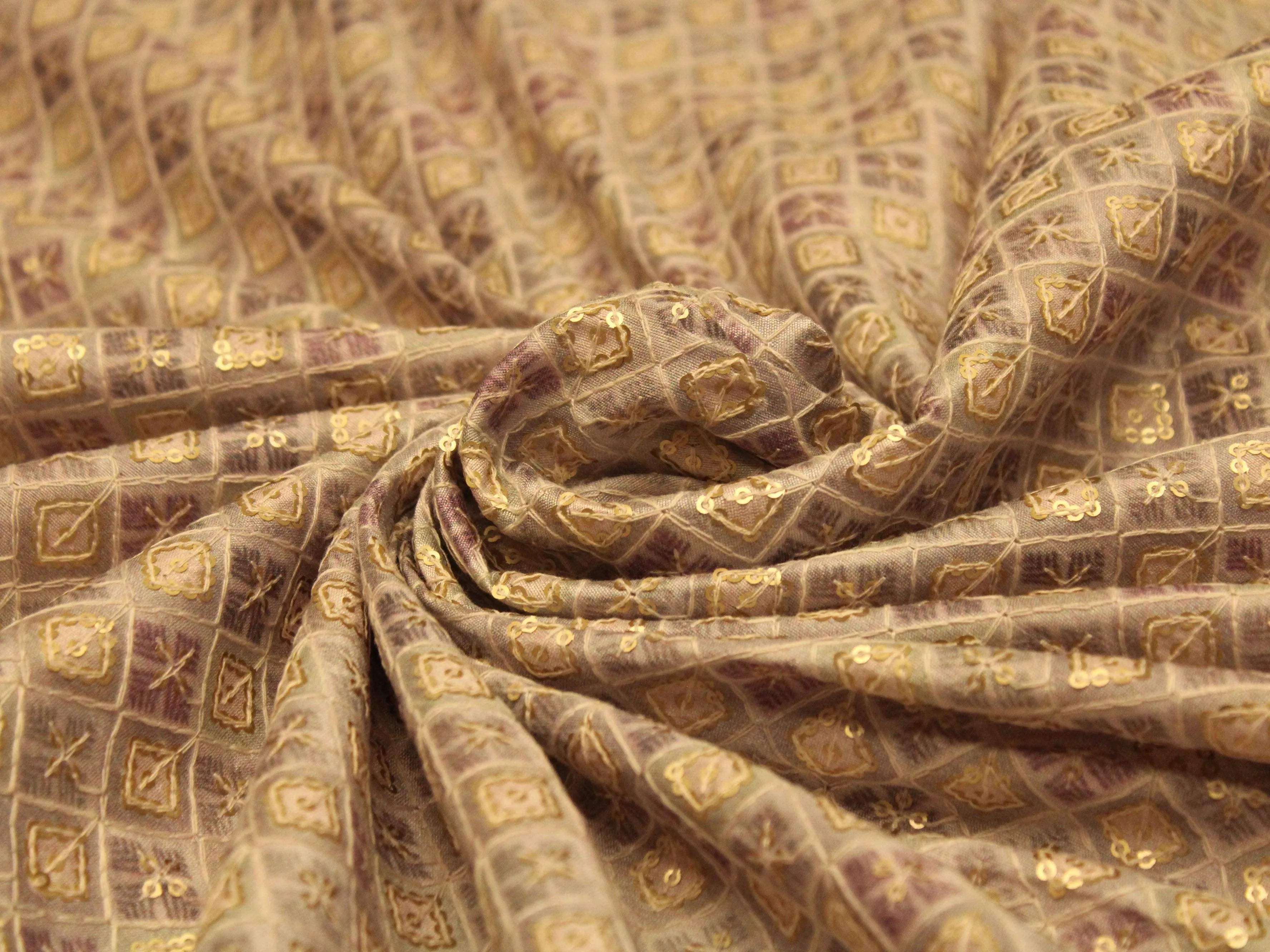 Woven Silk Digital Print Thread & Sequin Fabric
