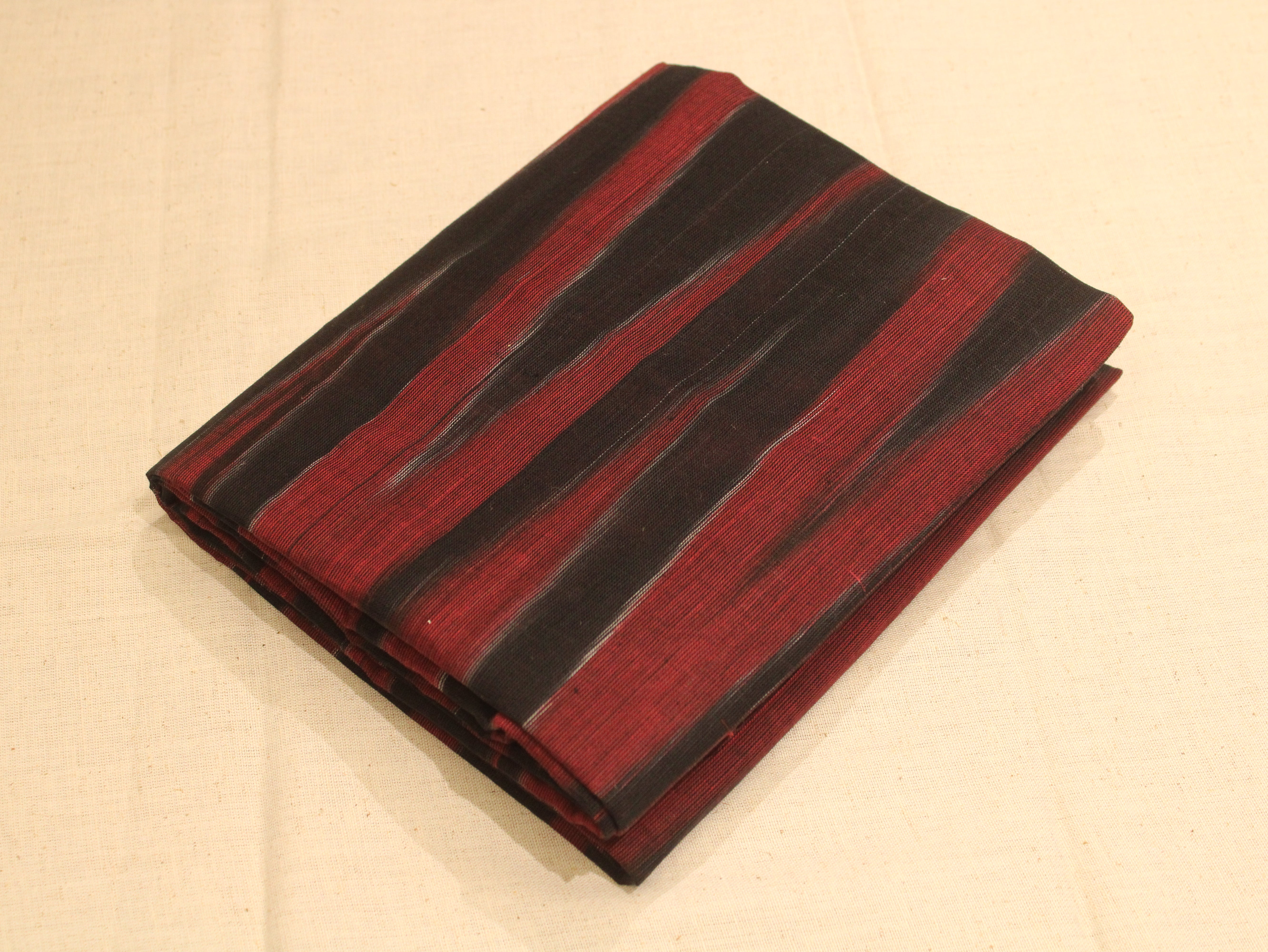 Mfoks : Handloom Pure Cotton Woven Fabric - Black & Maroon