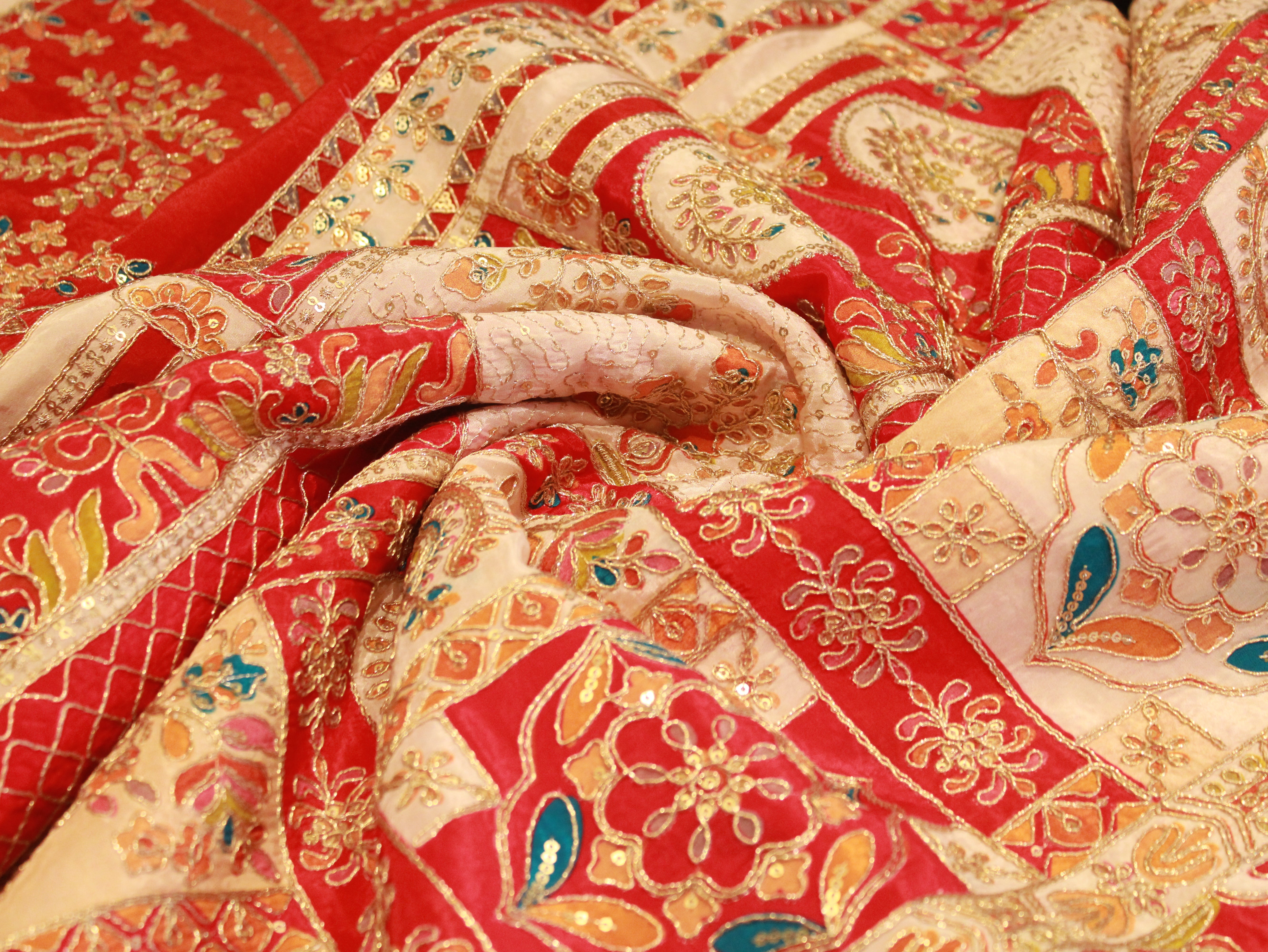 POSH : Premium Coding Work Natural Crepe Fabric - Red