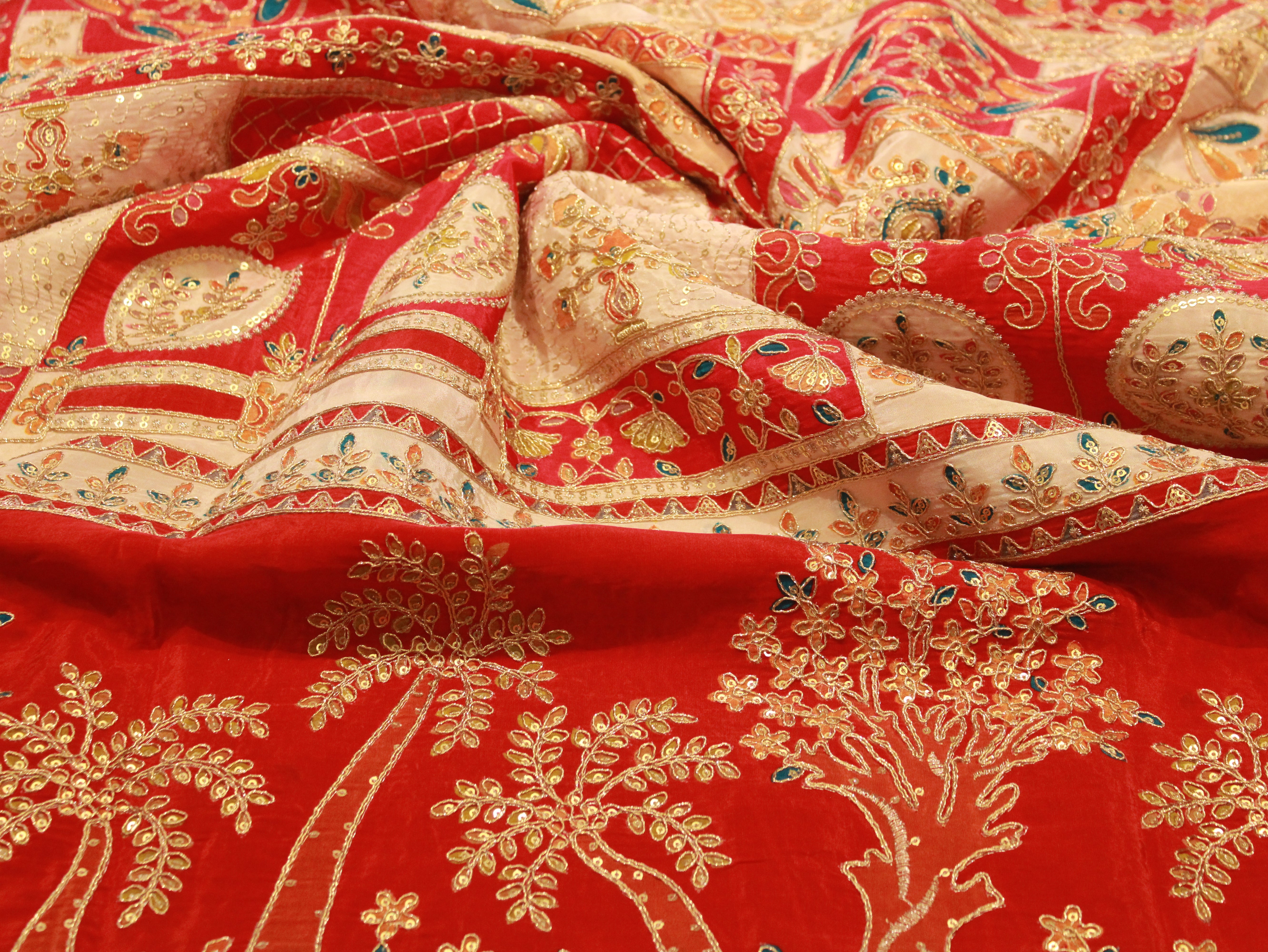 POSH : Premium Coding Work Natural Crepe Fabric - Red