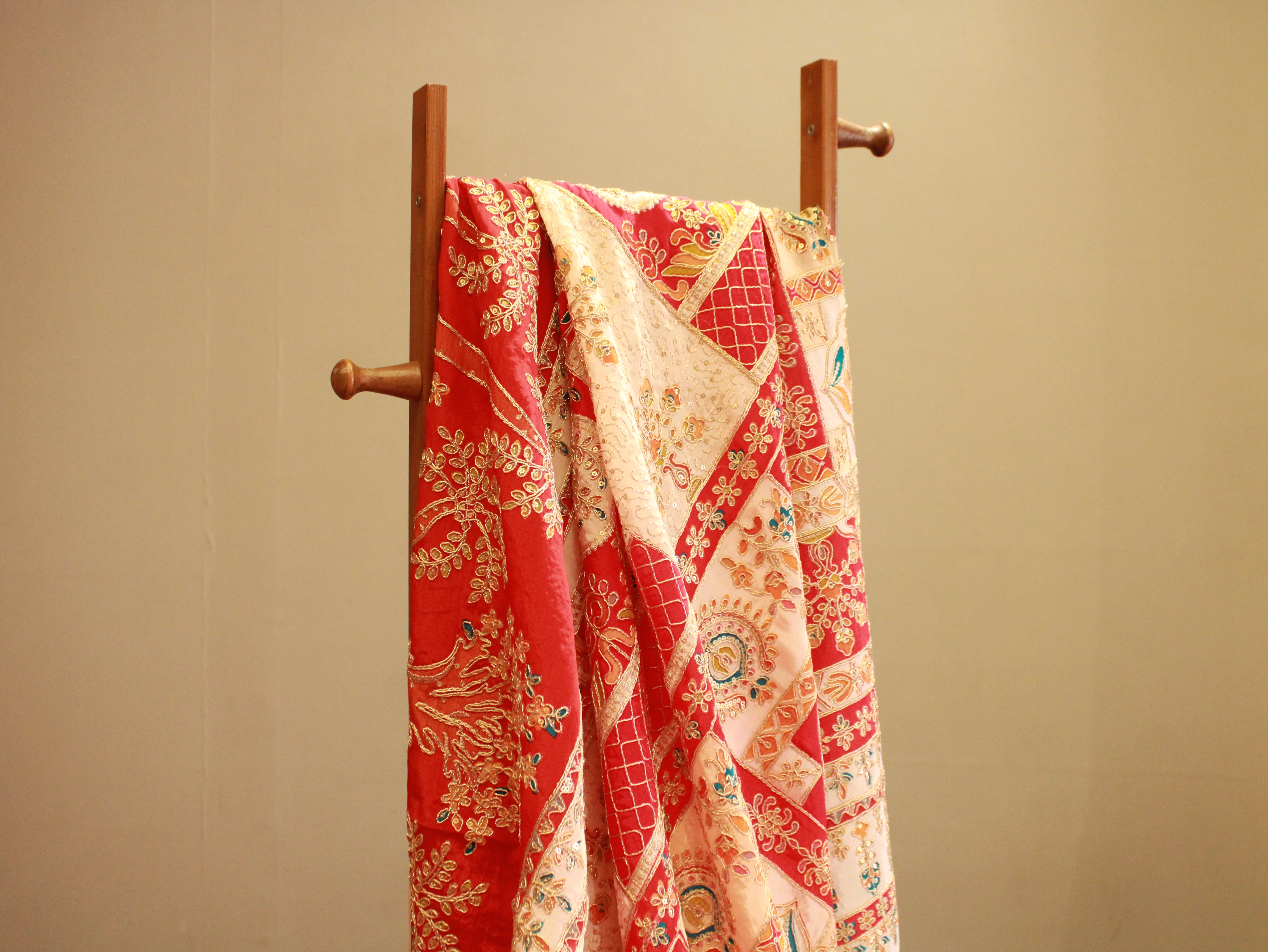 POSH : Premium Coding Work Natural Crepe Fabric - Red