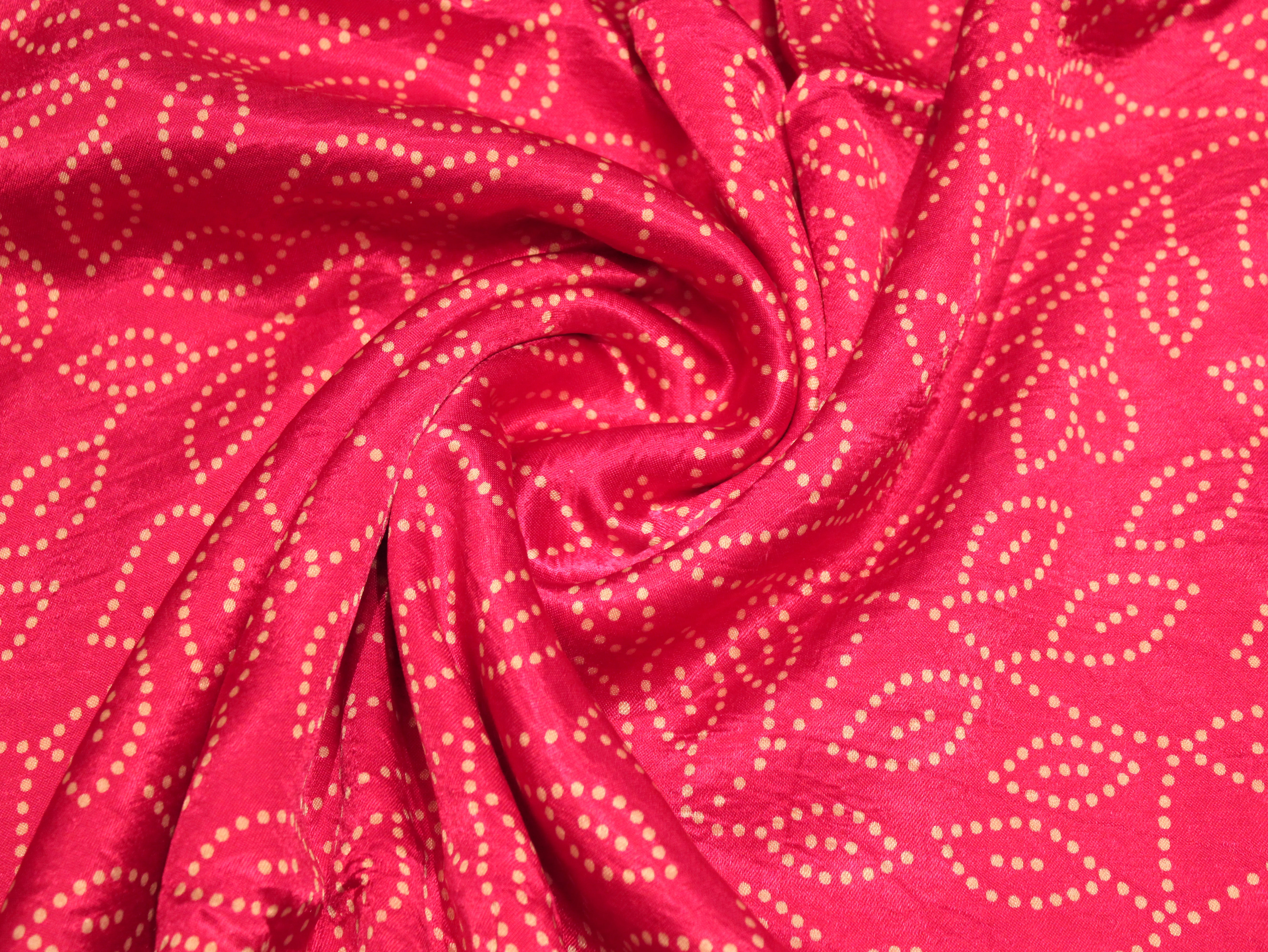 Viscose Gaji Silk Bandhini Fabric - Rani