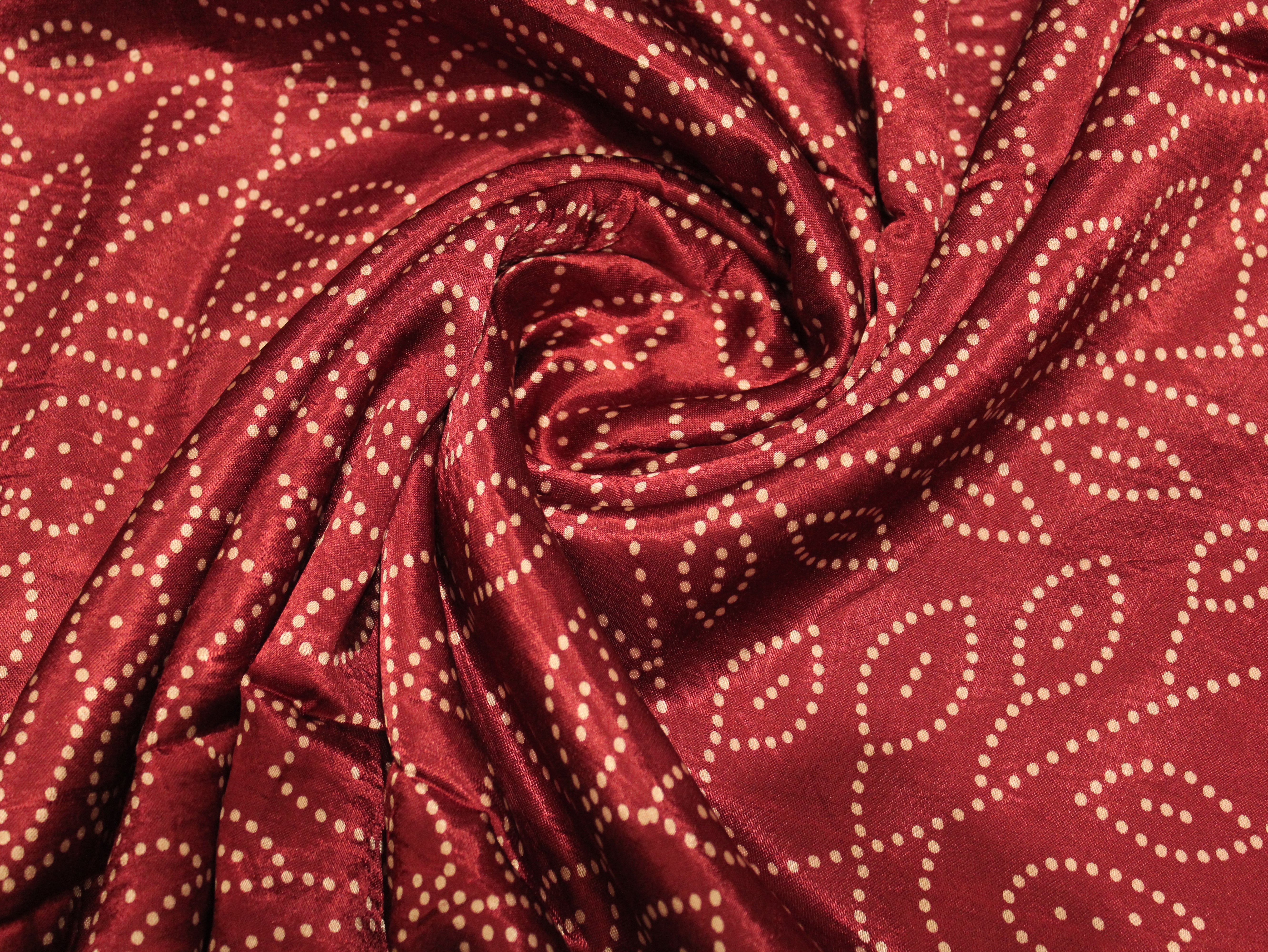 Viscose Gaji Silk Bandhini Fabric - Maroon
