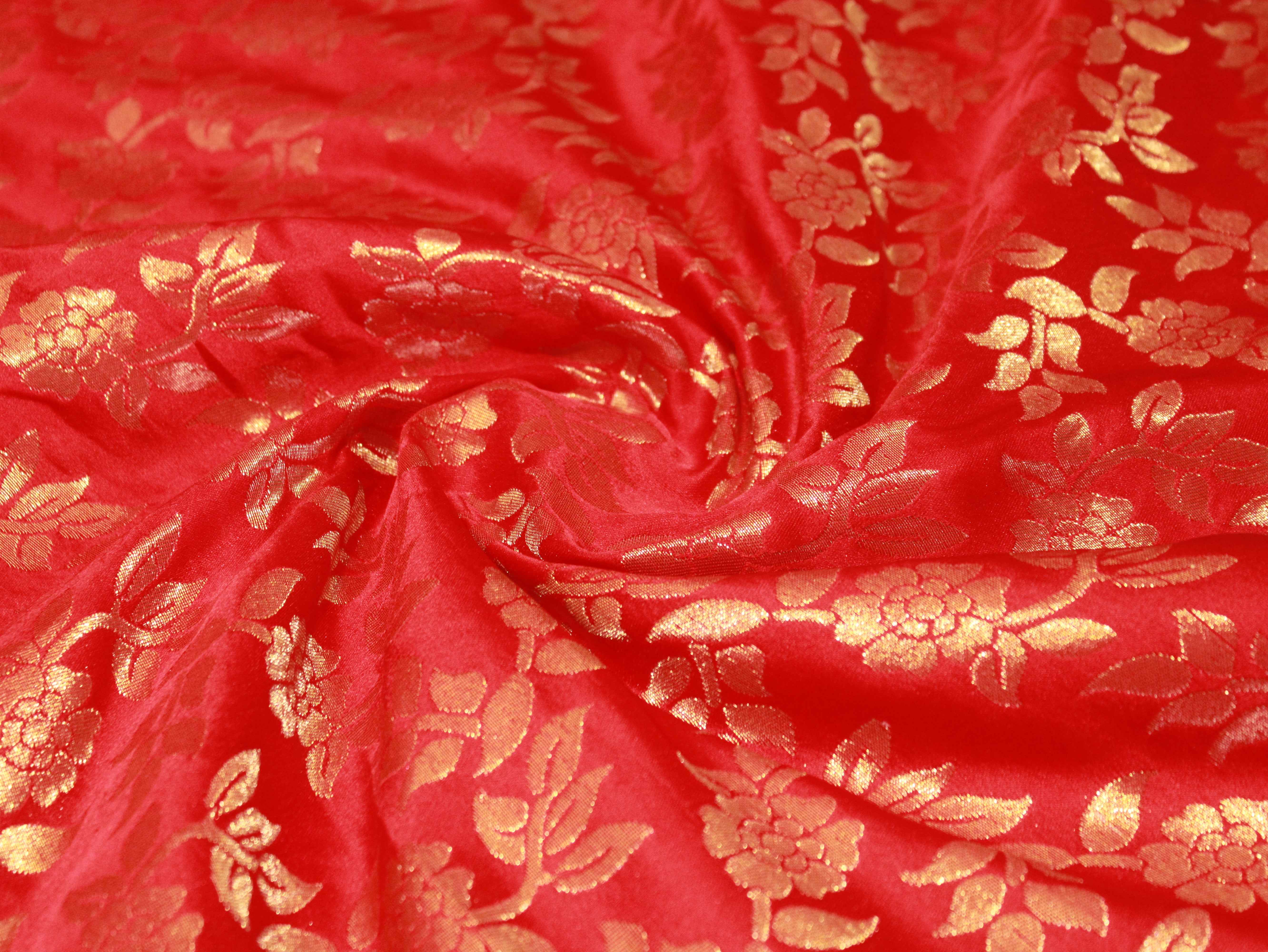 Satin Finish Banarasi Brocade Fabric - Red