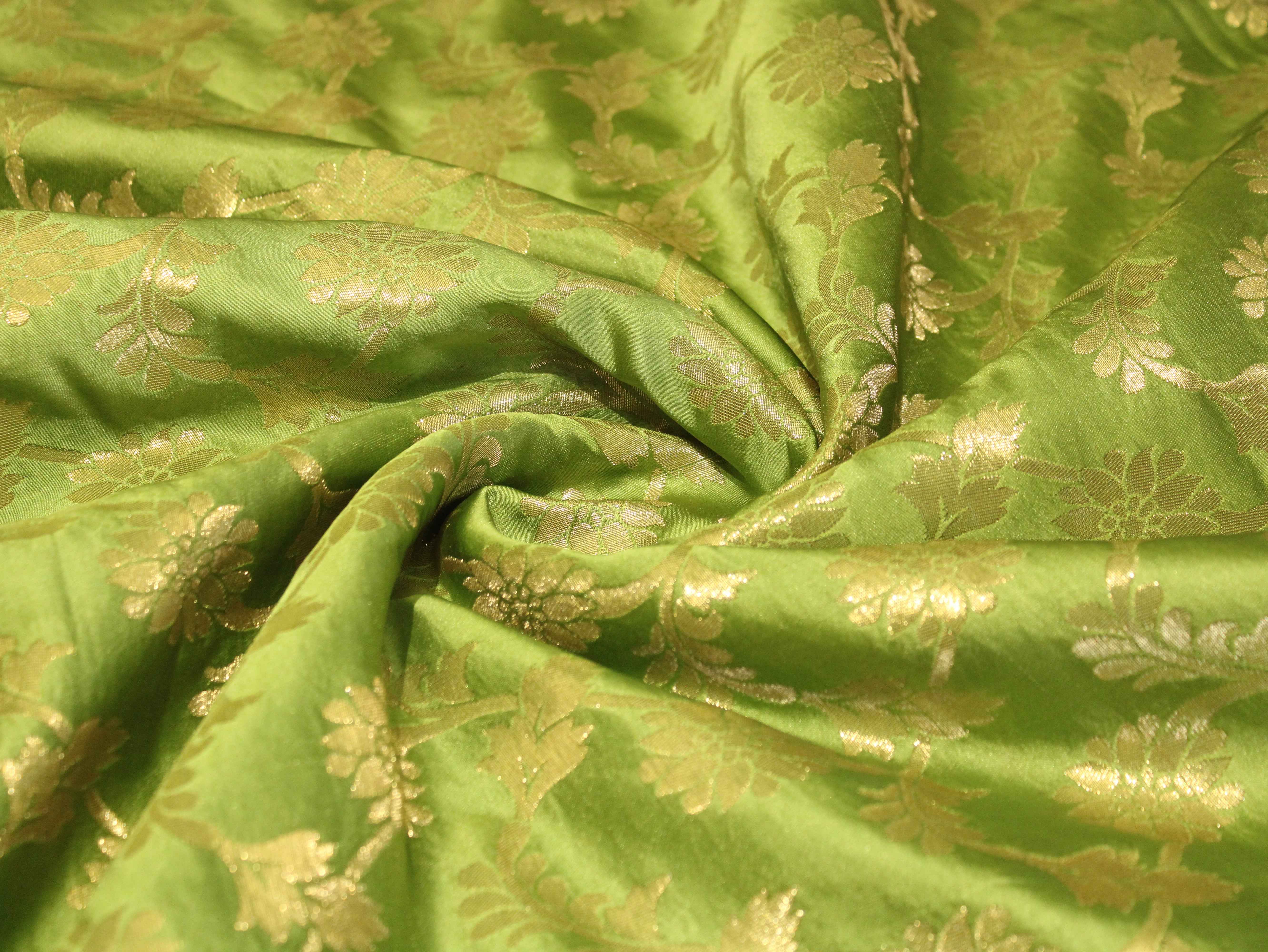 Satin Finish Banarasi Brocade Fabric - Pista
