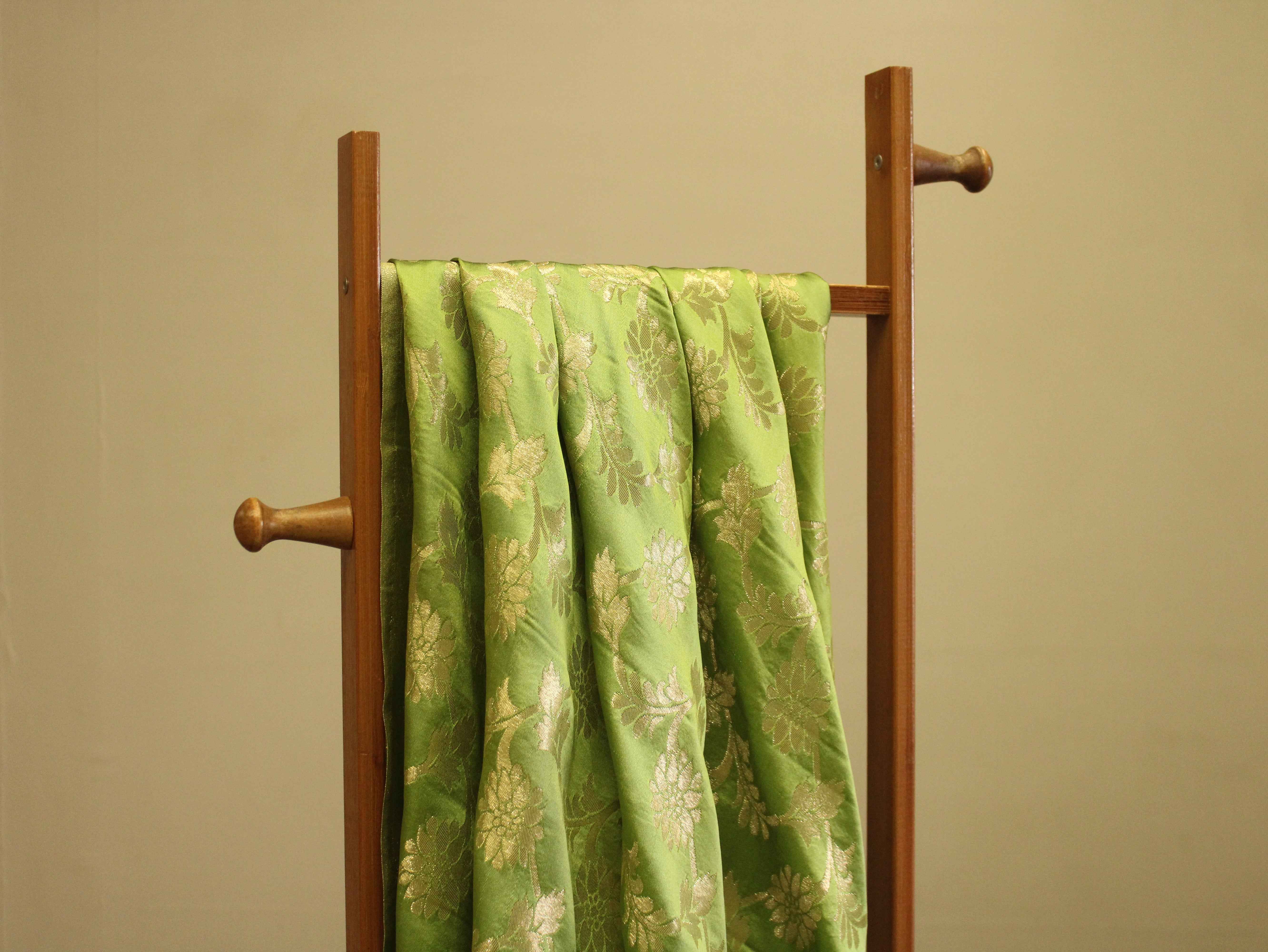 Satin Finish Banarasi Brocade Fabric - Pista