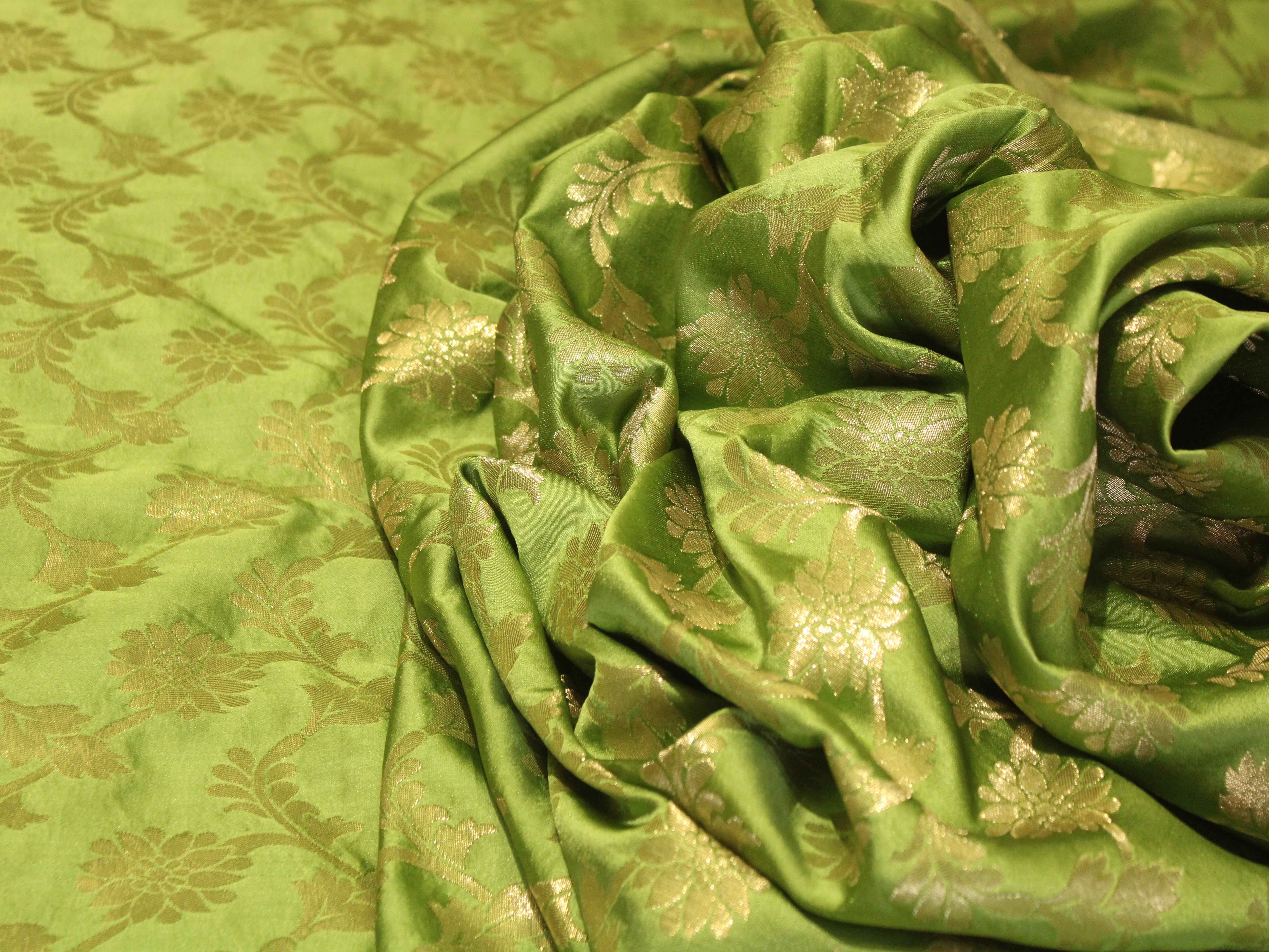 Satin Finish Banarasi Brocade Fabric - Pista