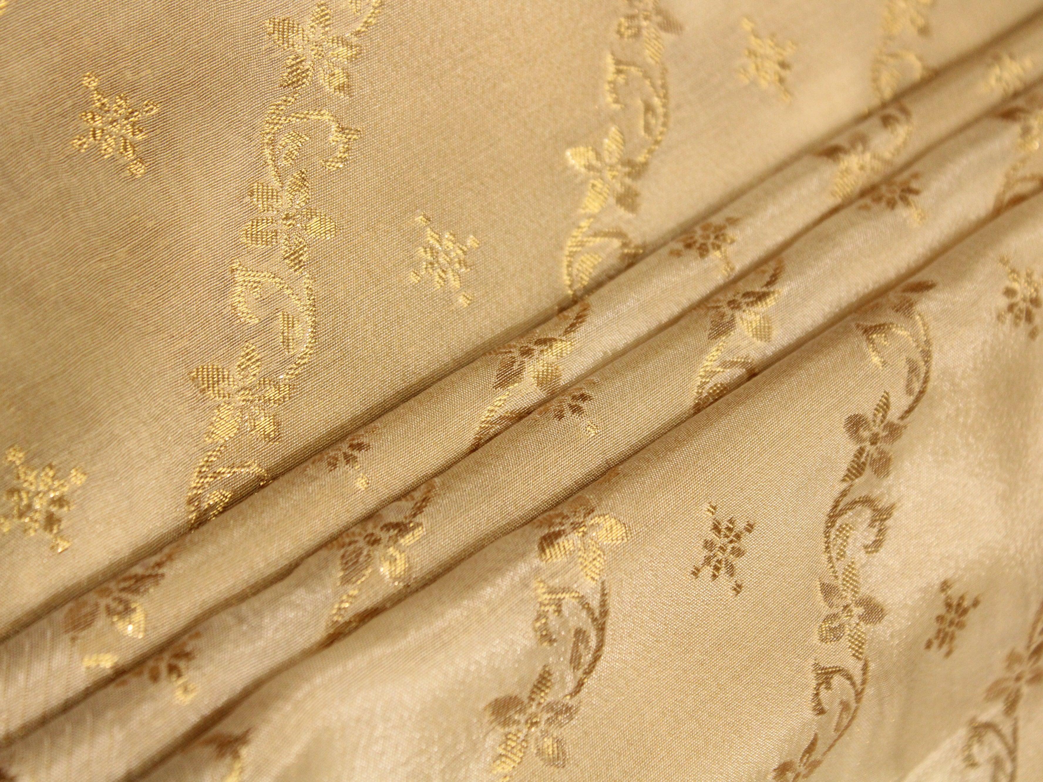Ivory Elegance: Premium Banarasi Woven Dola Silk Fabric - Dyeable - M'Foks