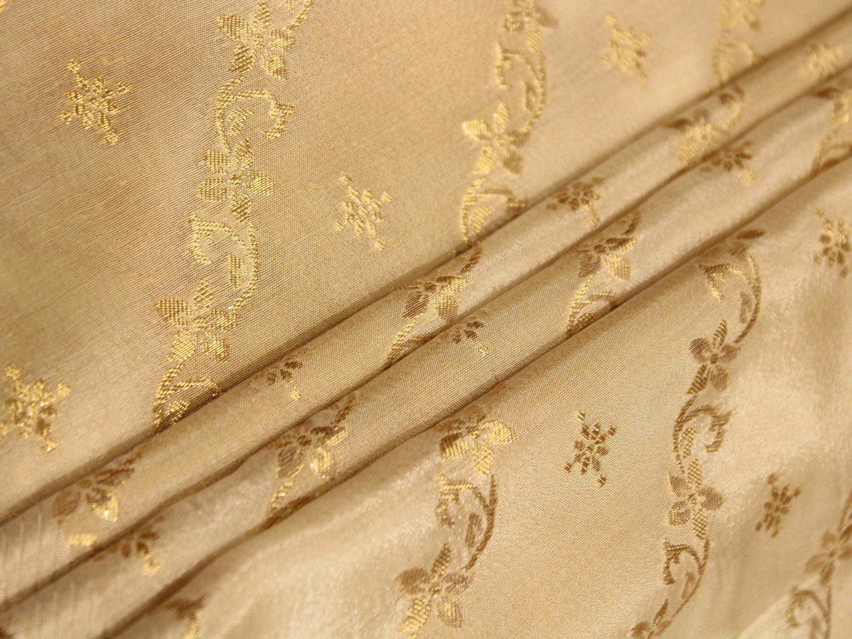 Ivory Elegance: Premium Banarasi Woven Dola Silk Fabric - Dyeable