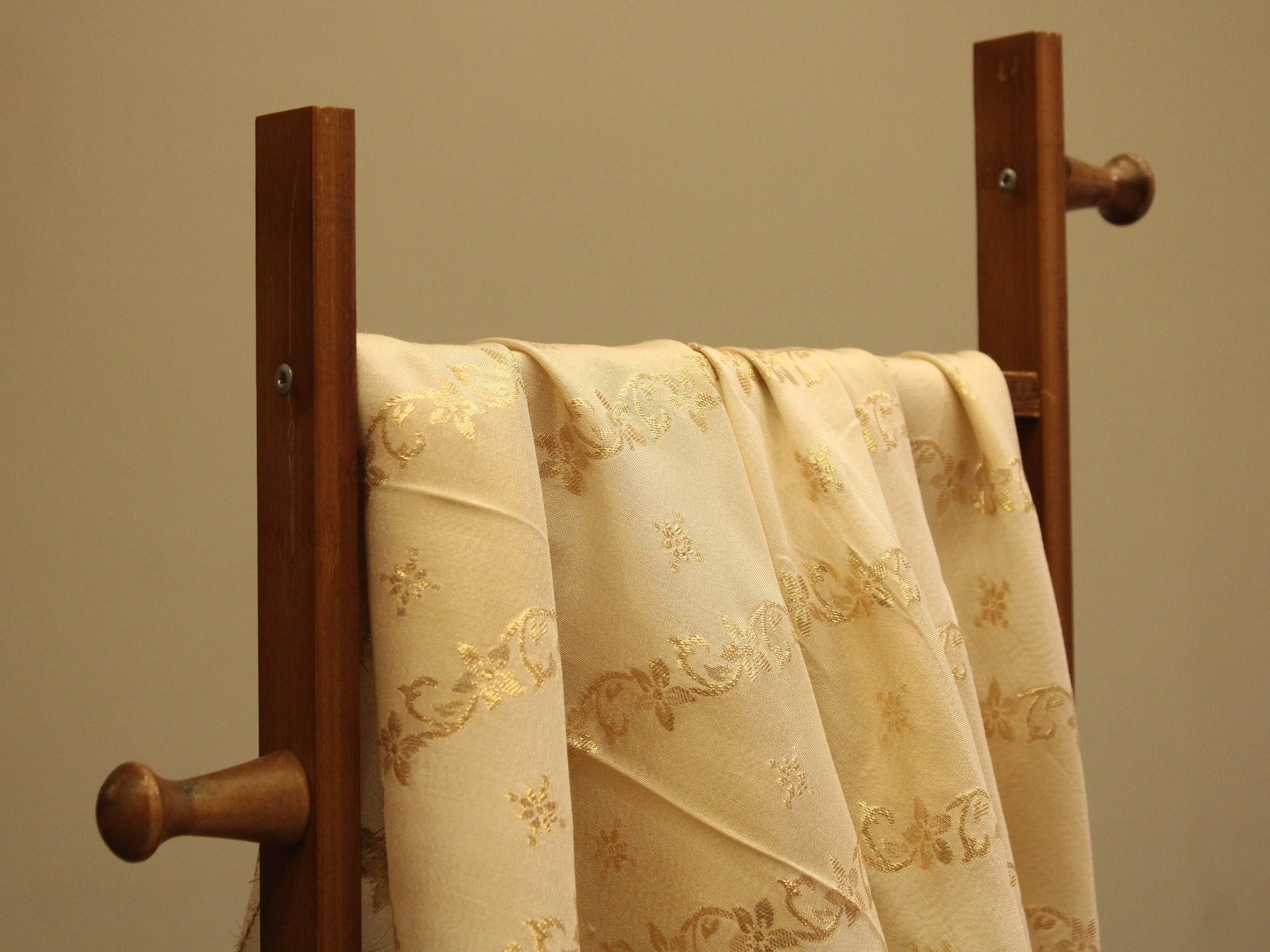 Ivory Elegance: Premium Banarasi Woven Dola Silk Fabric - Dyeable - M'Foks