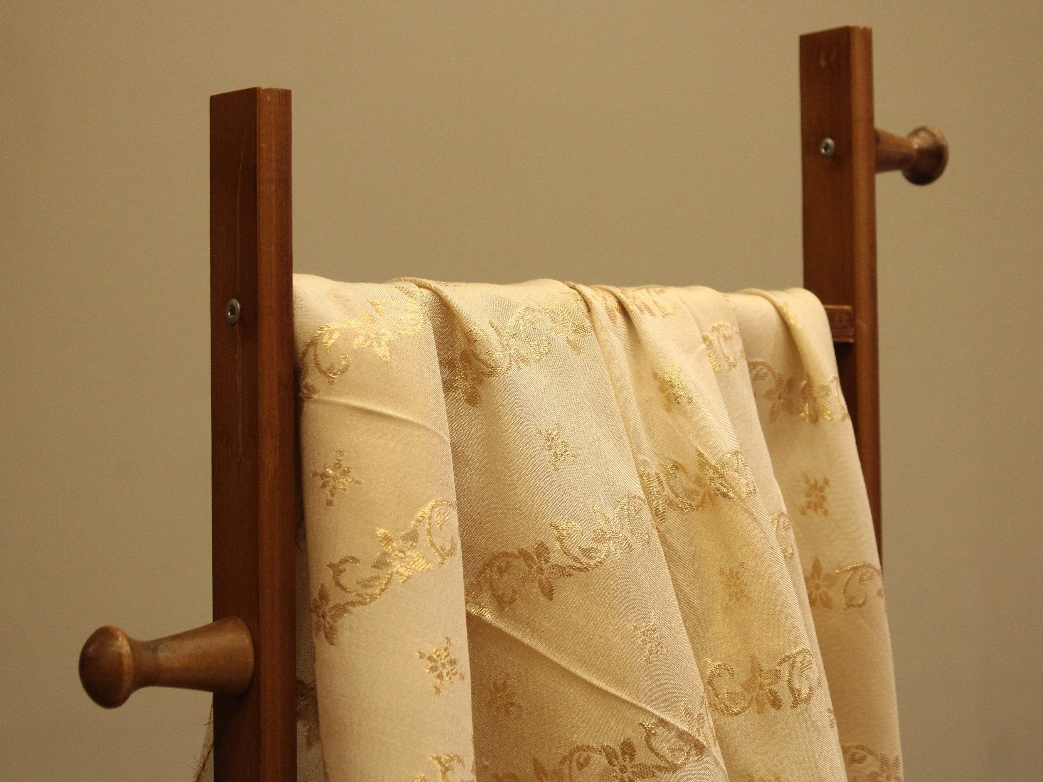 Ivory Elegance: Premium Banarasi Woven Dola Silk Fabric - Dyeable - M'Foks