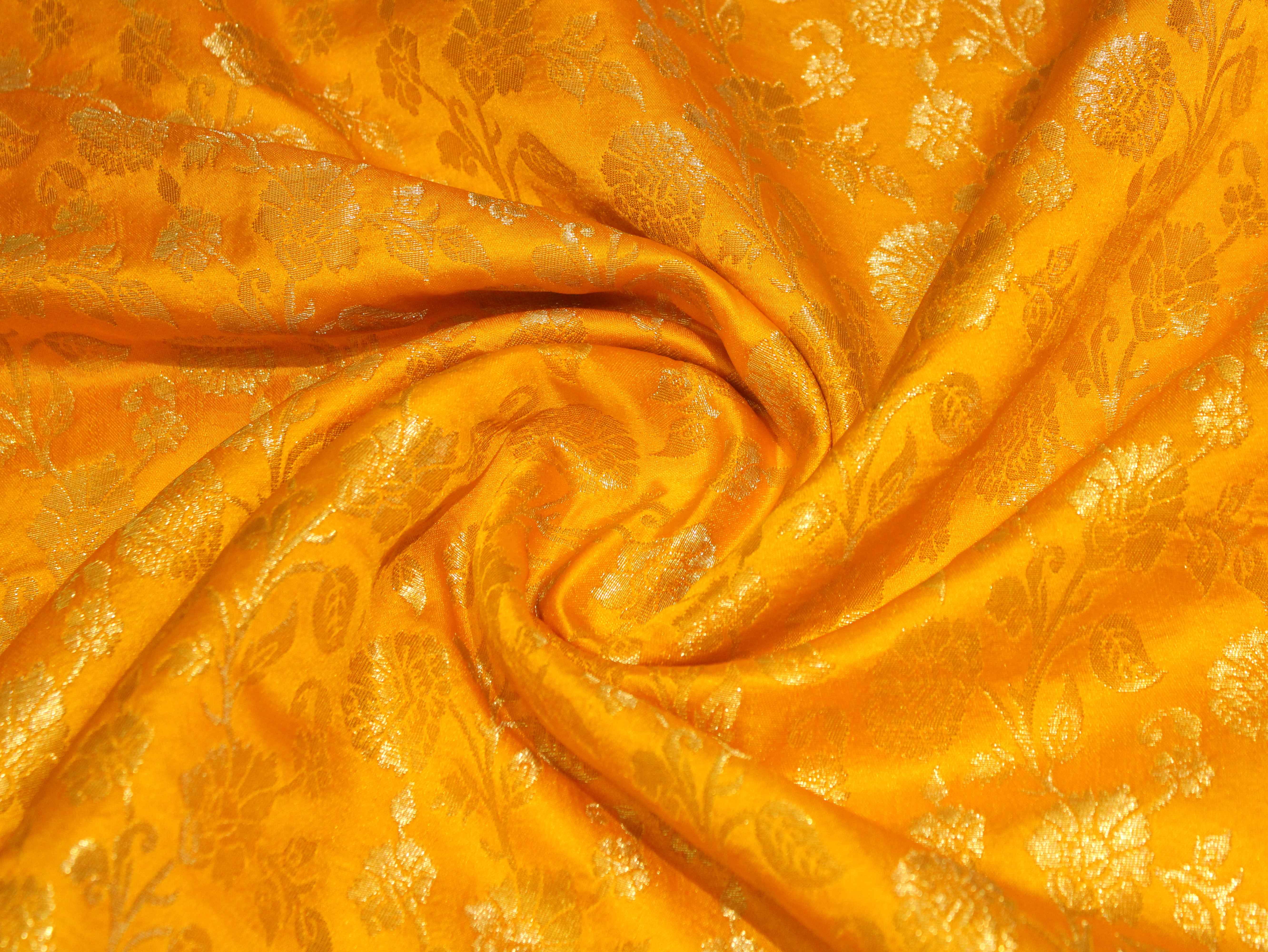 Satin Finish Banarasi Brocade Fabric - Yellow