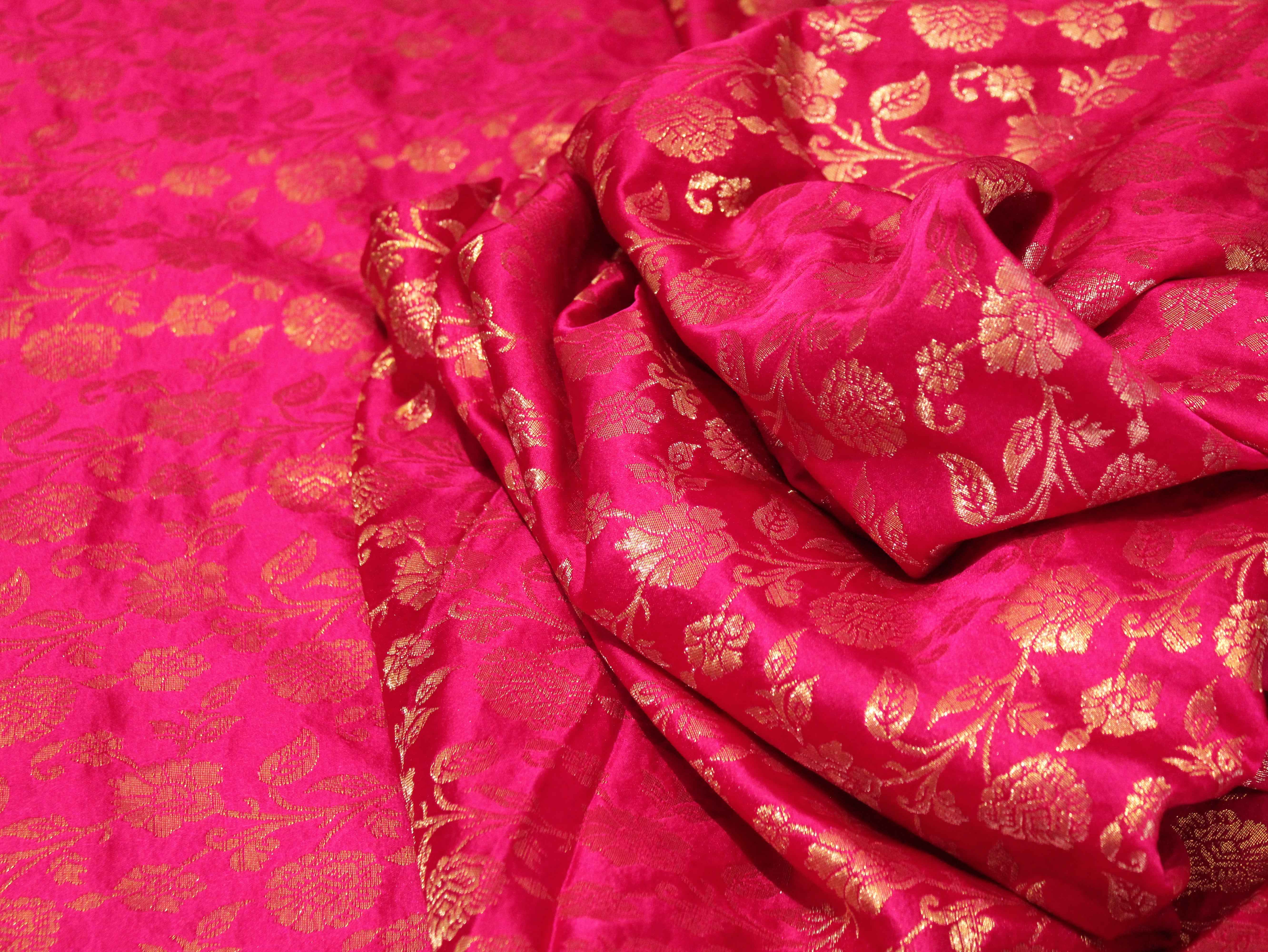 Satin Finish Banarasi Brocade Fabric - Silk Rani