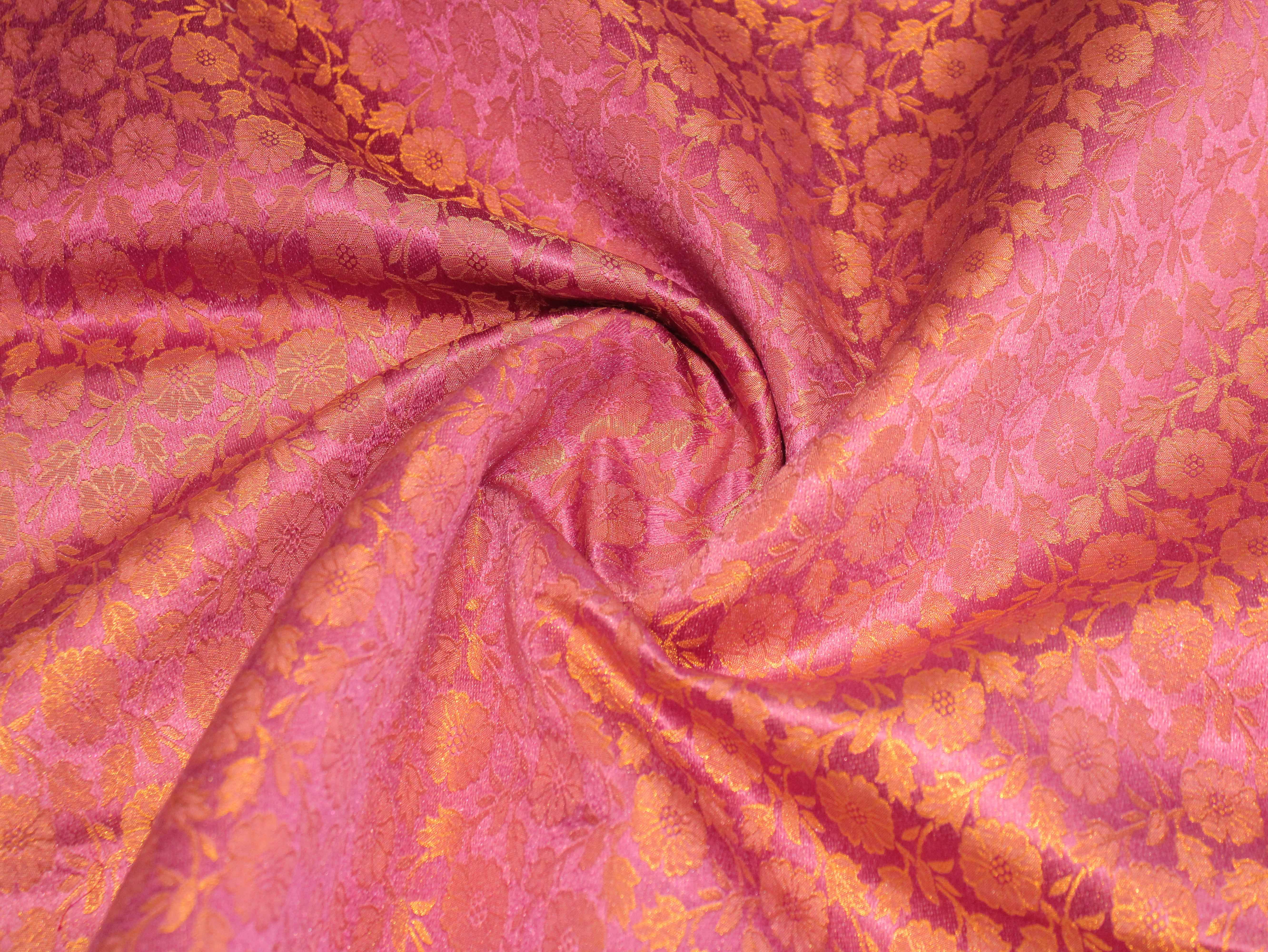 Banarasi Floral Brocade Fabric - Onion