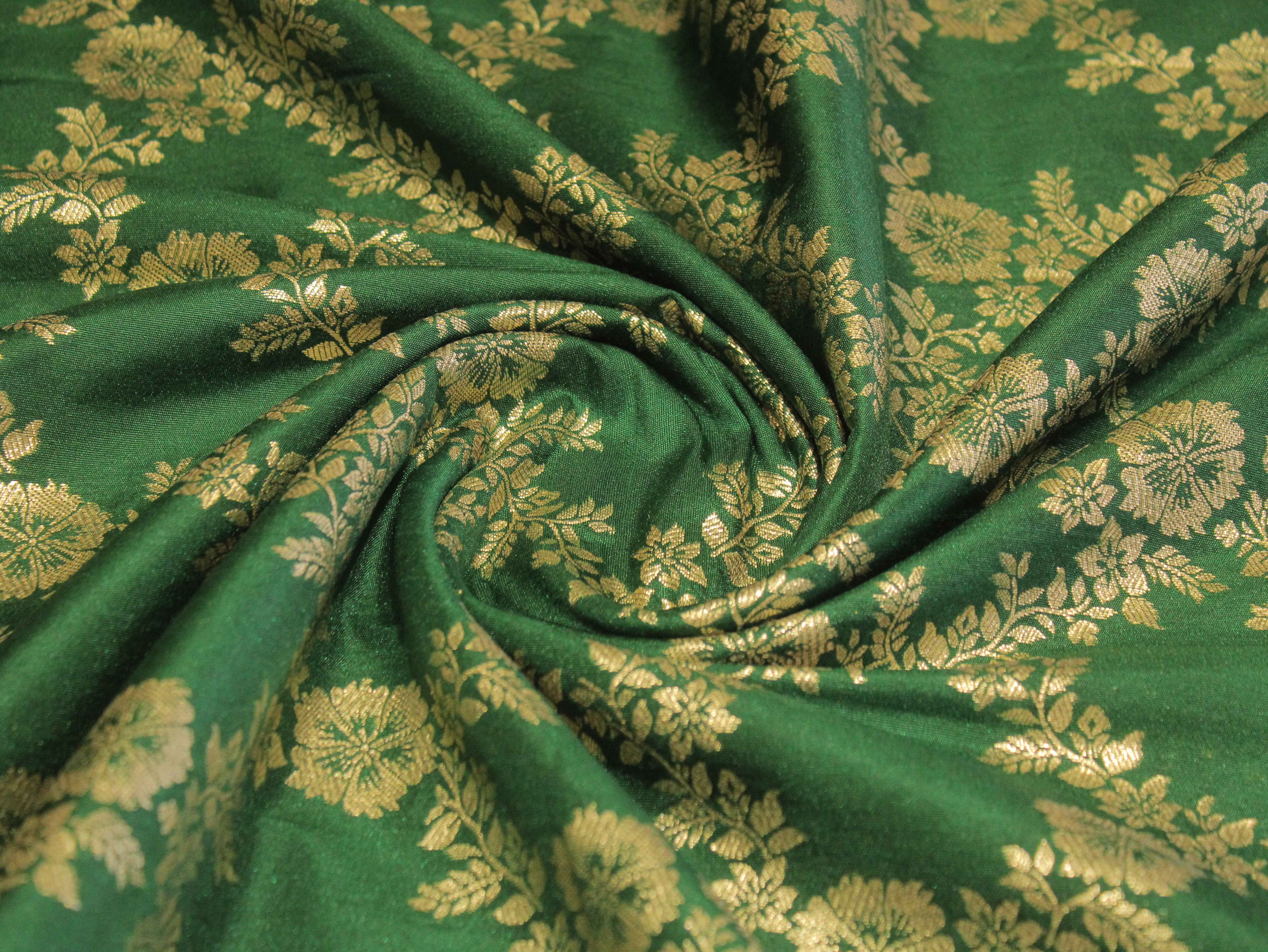 Katan Silk Brocade Fabric - Dark Green