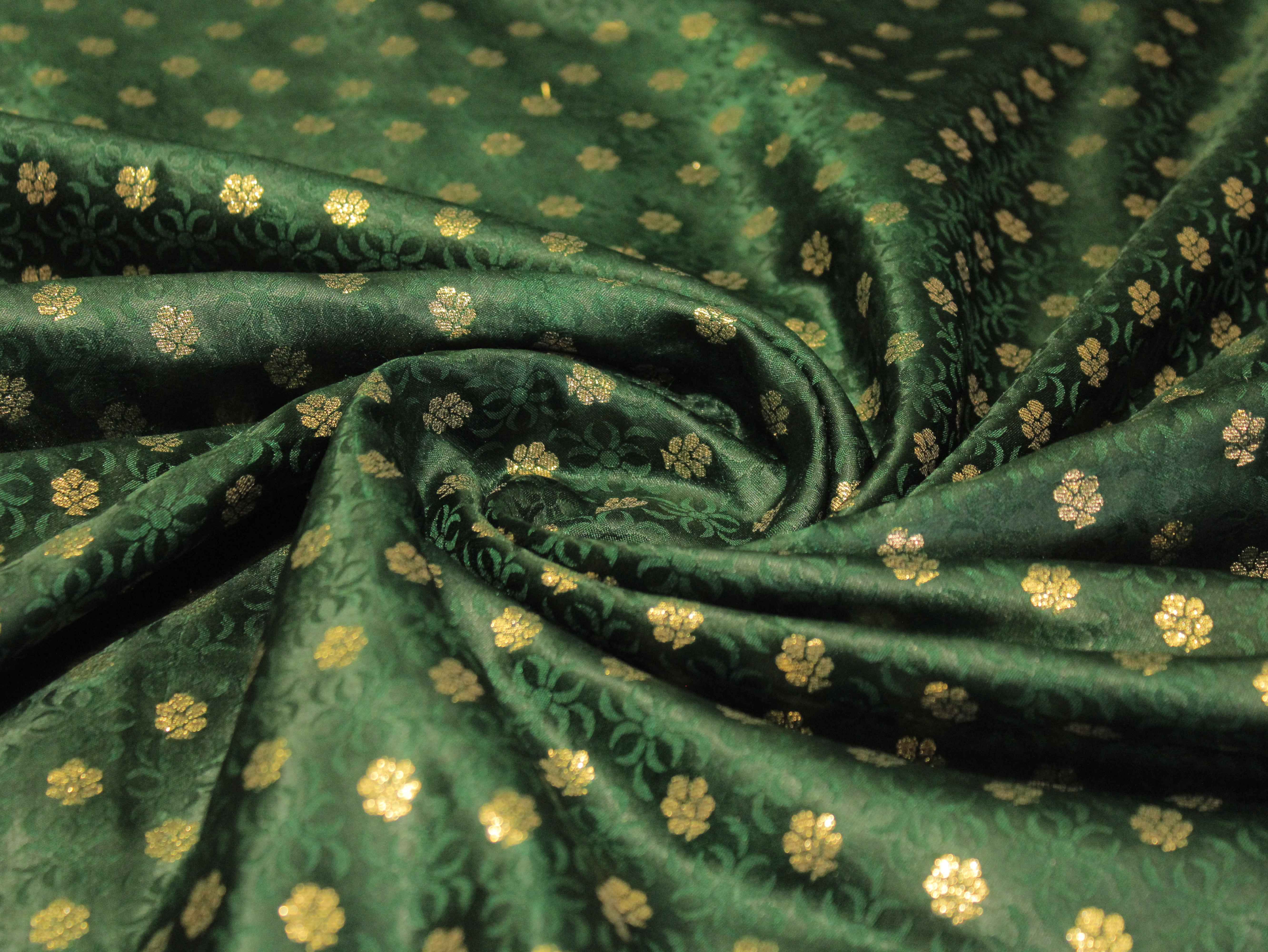 Satin Finish Banarasi Brocade Fabric - Green