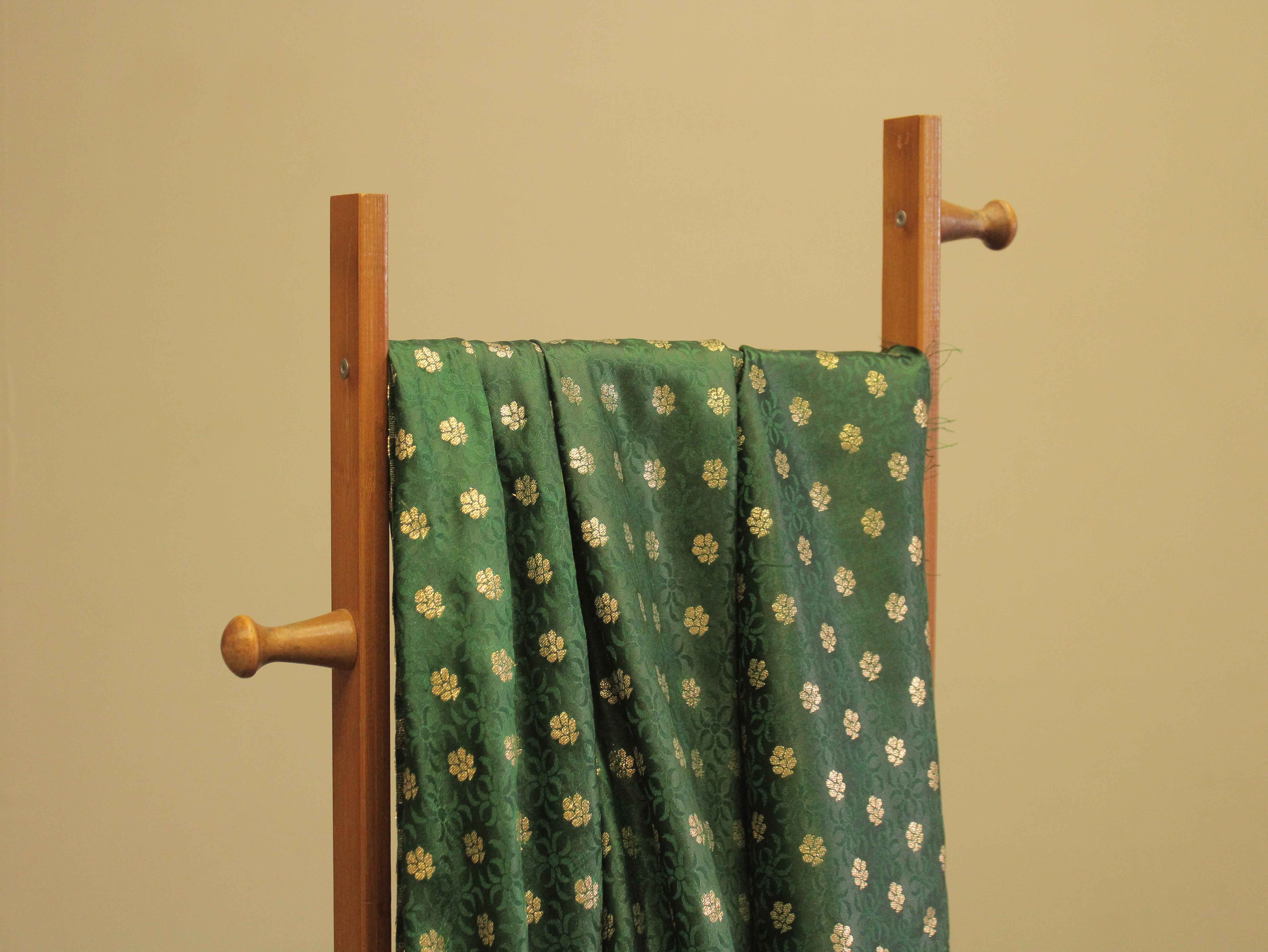 Satin Finish Banarasi Brocade Fabric - Green