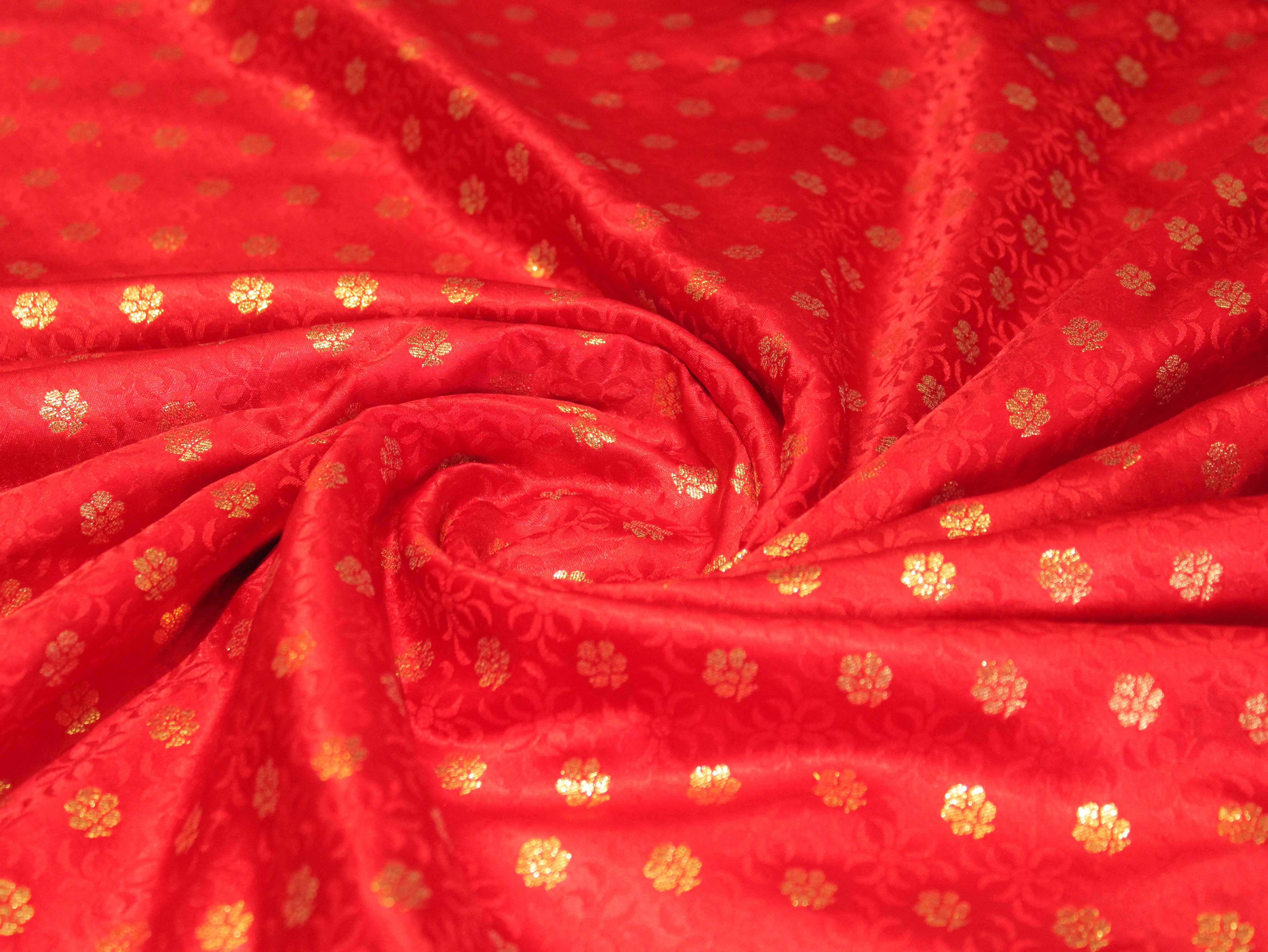 Satin Finish Banarasi Brocade Fabric - Red