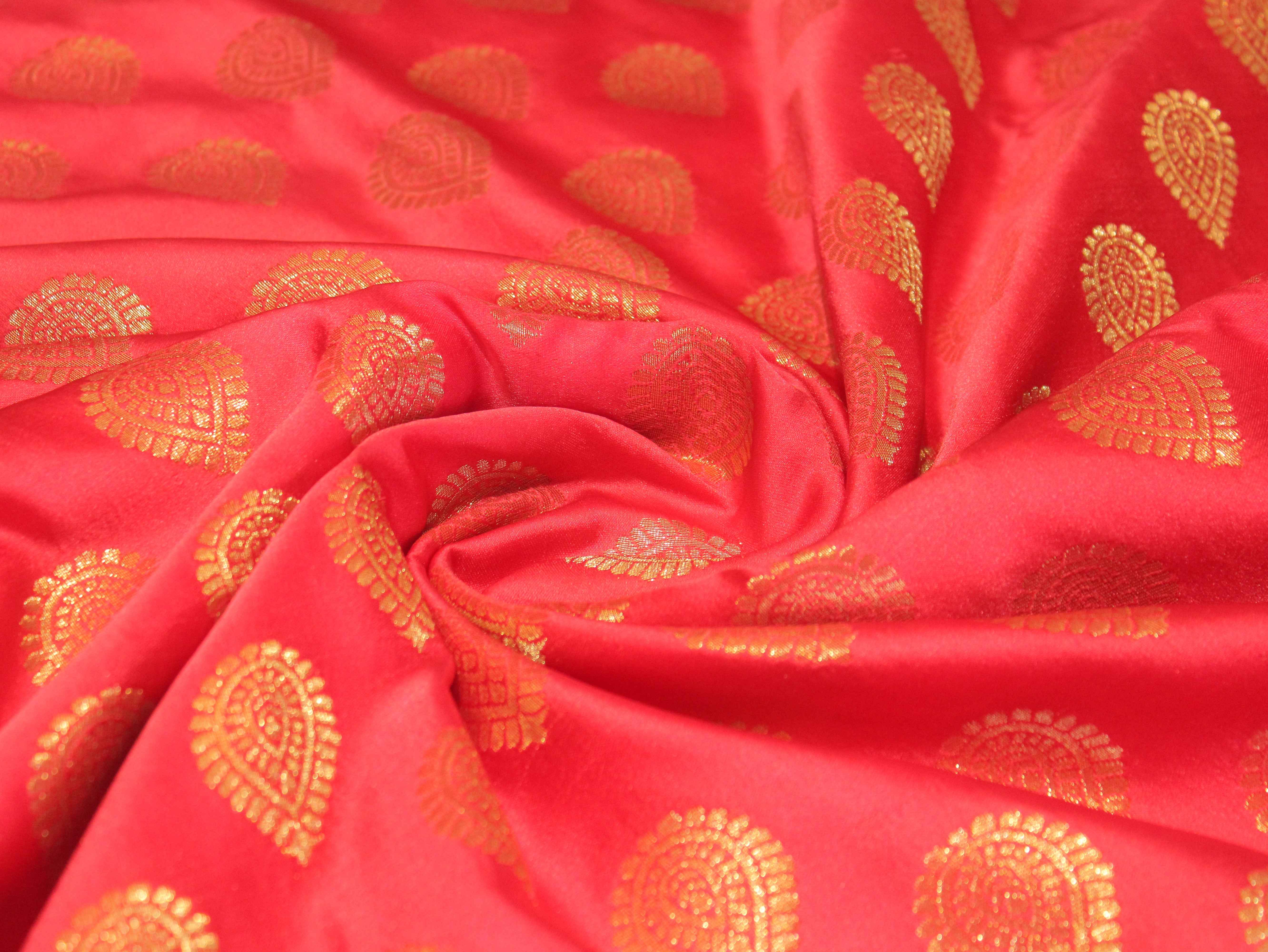Satin Finish Banarasi Brocade Fabric - Peach