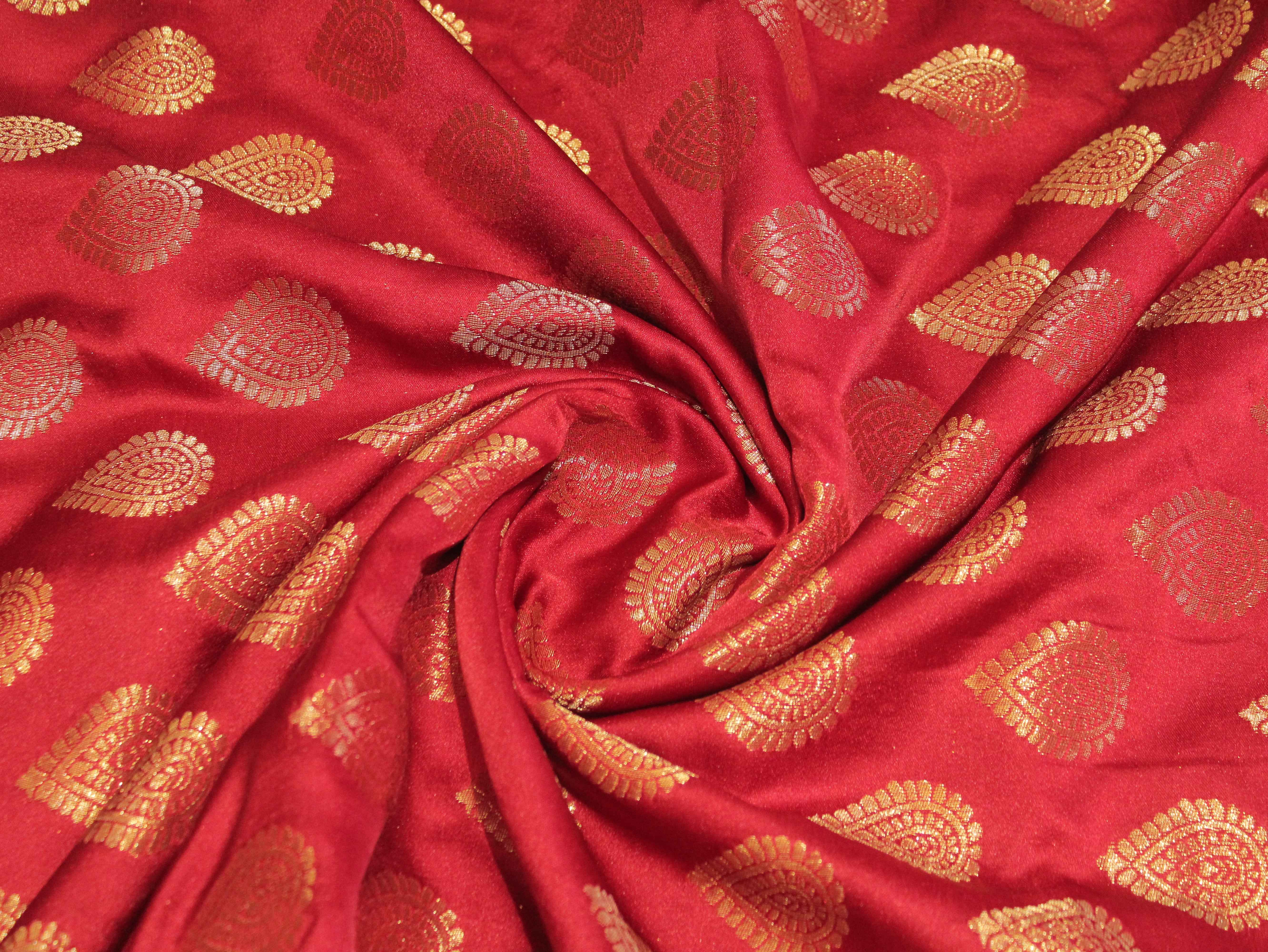 Satin Finish Banarasi Brocade Fabric - Maroon