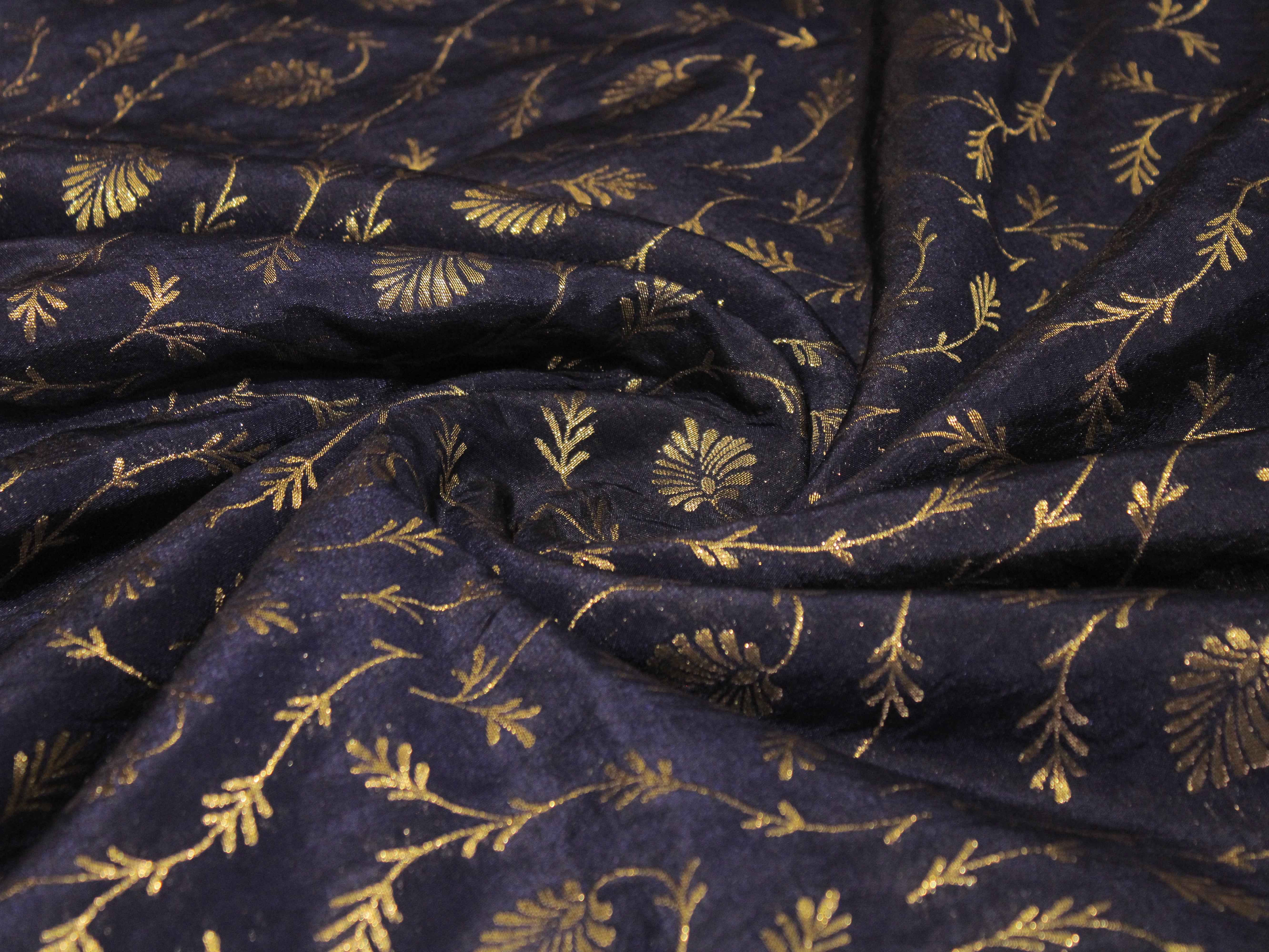 Katan Silk Brocade Fabric - Navy Blue