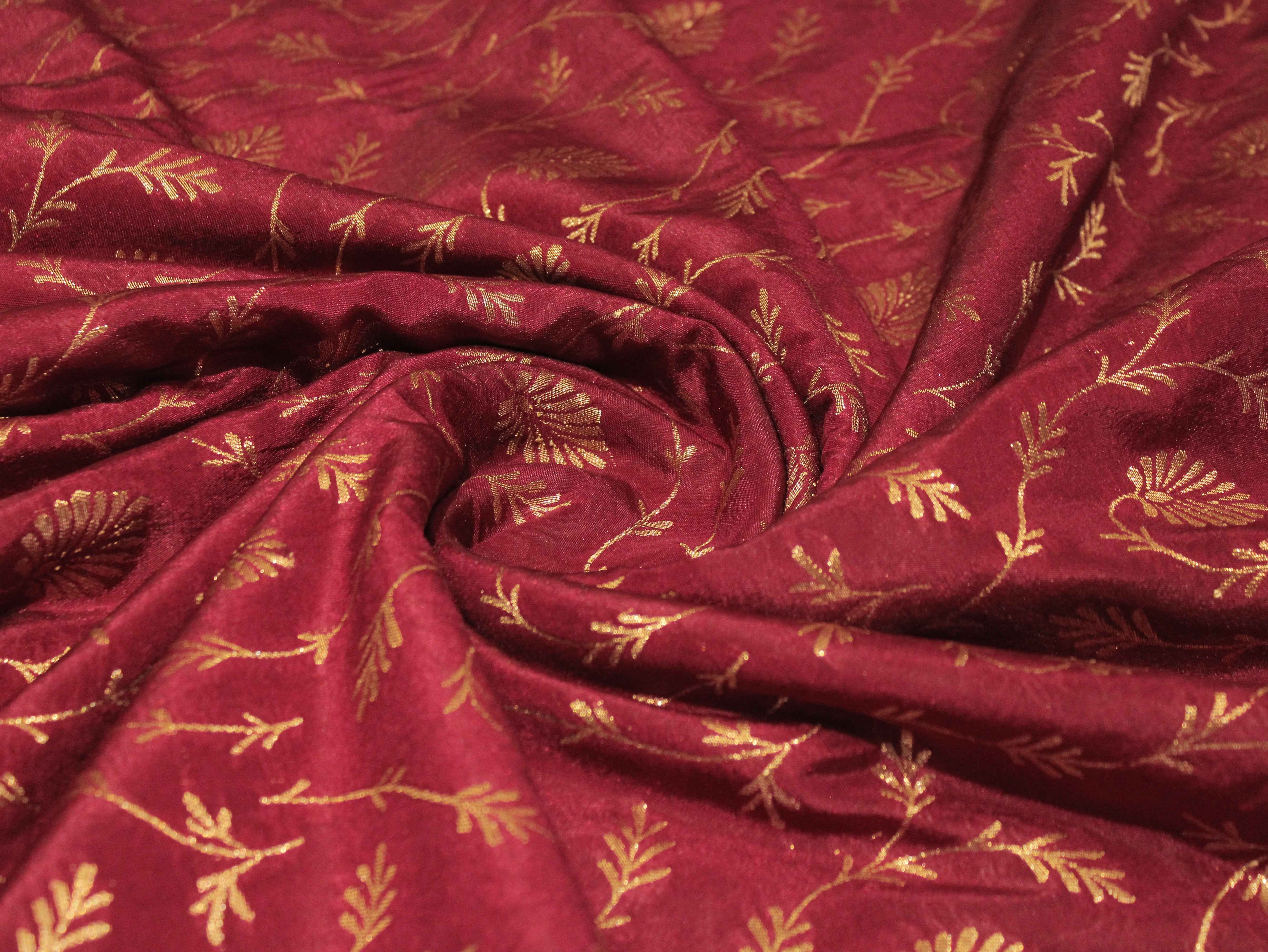 Katan Silk Brocade Fabric - Maroon