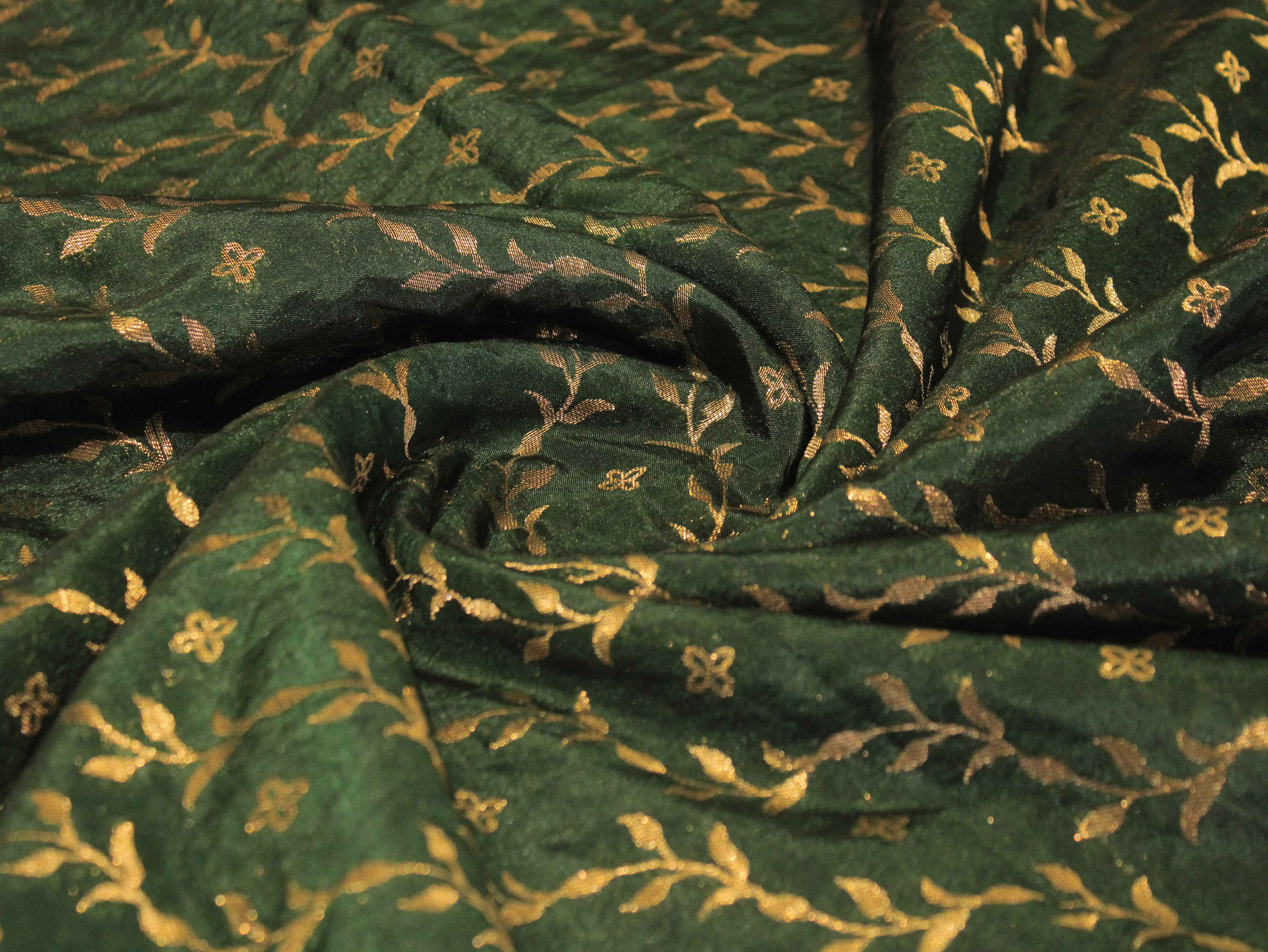 Katan Silk Brocade Fabric - Dark Green
