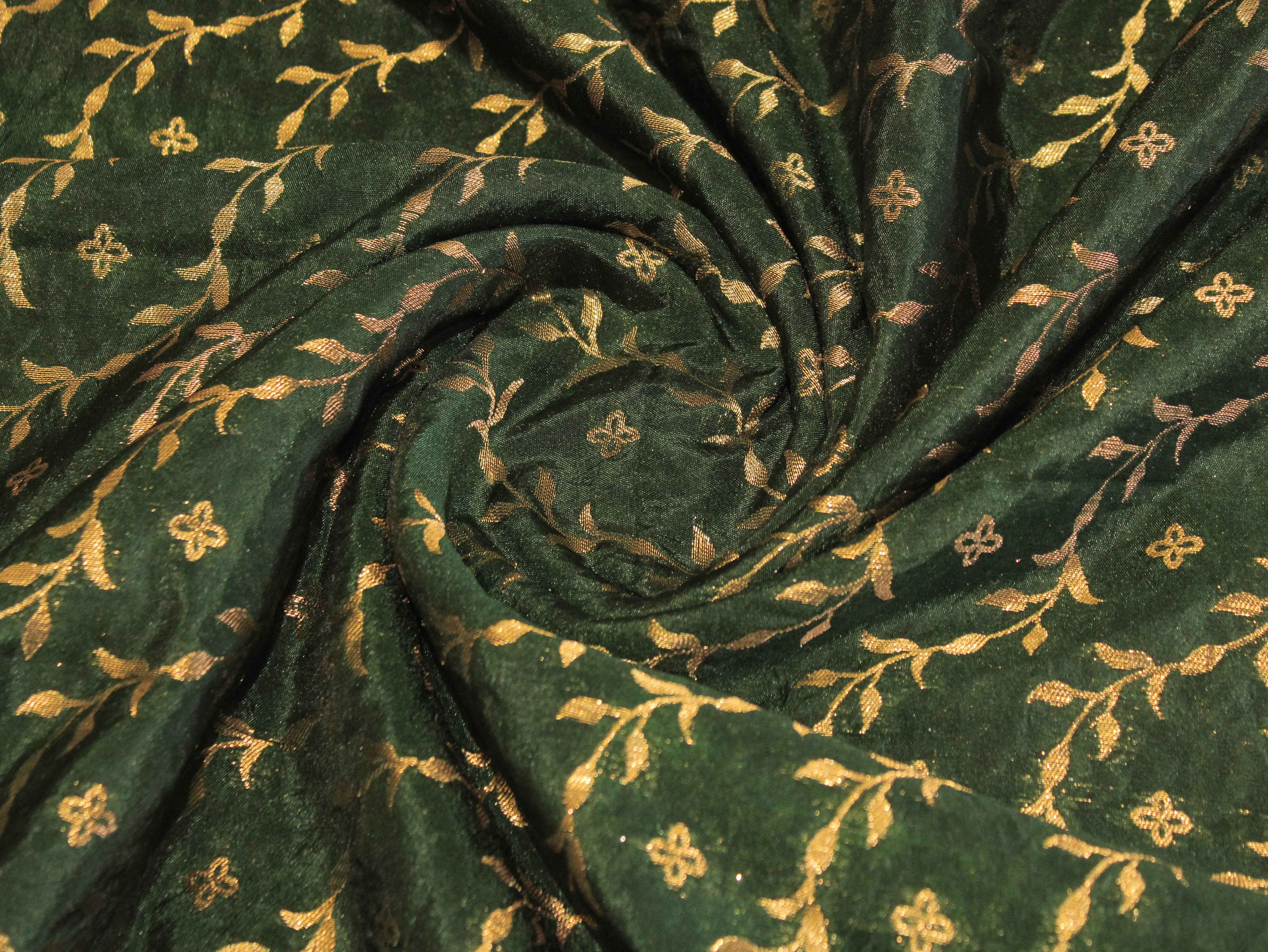Katan Silk Brocade Fabric - Dark Green