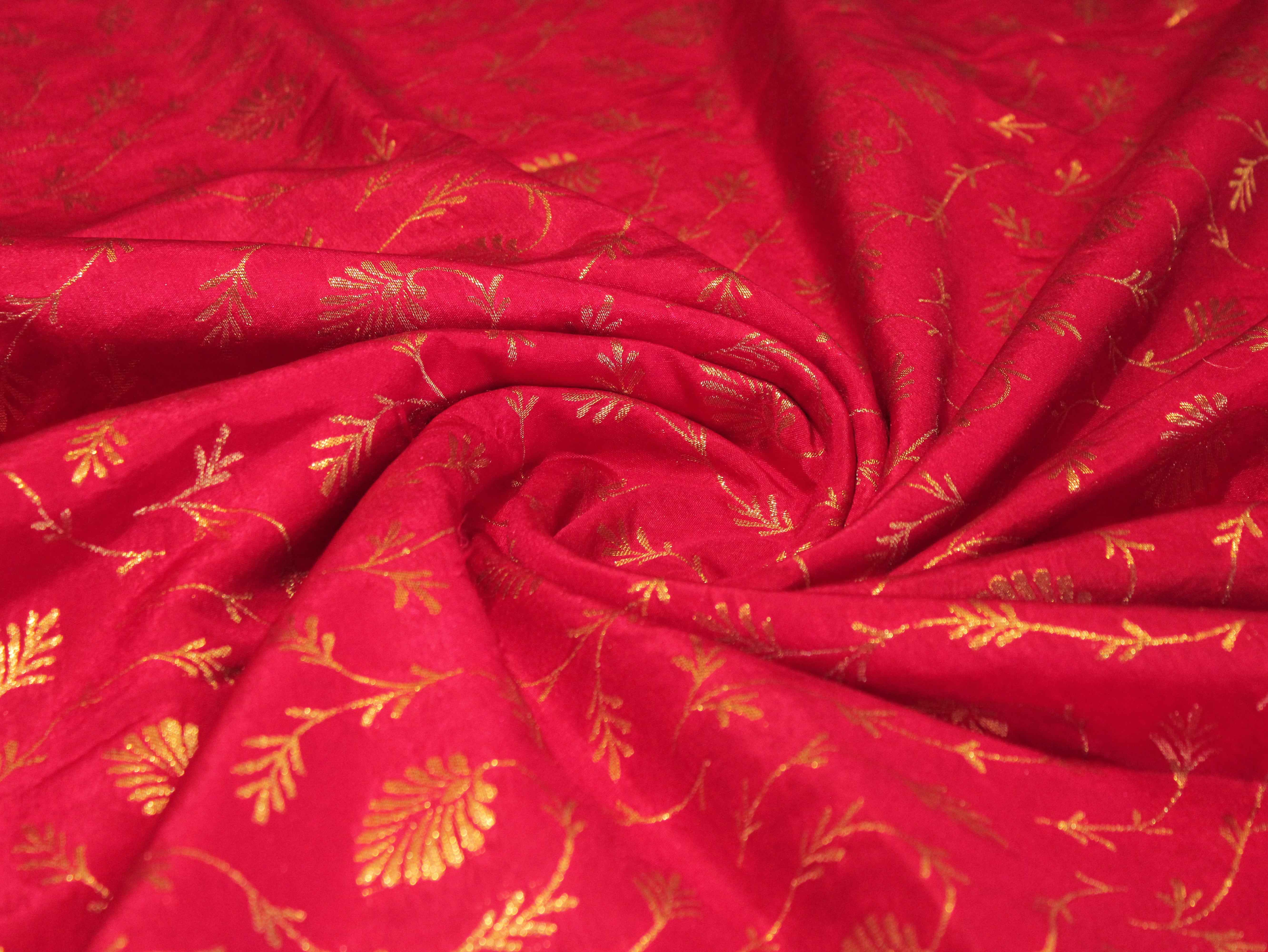 Katan Silk Brocade Fabric - Cherry