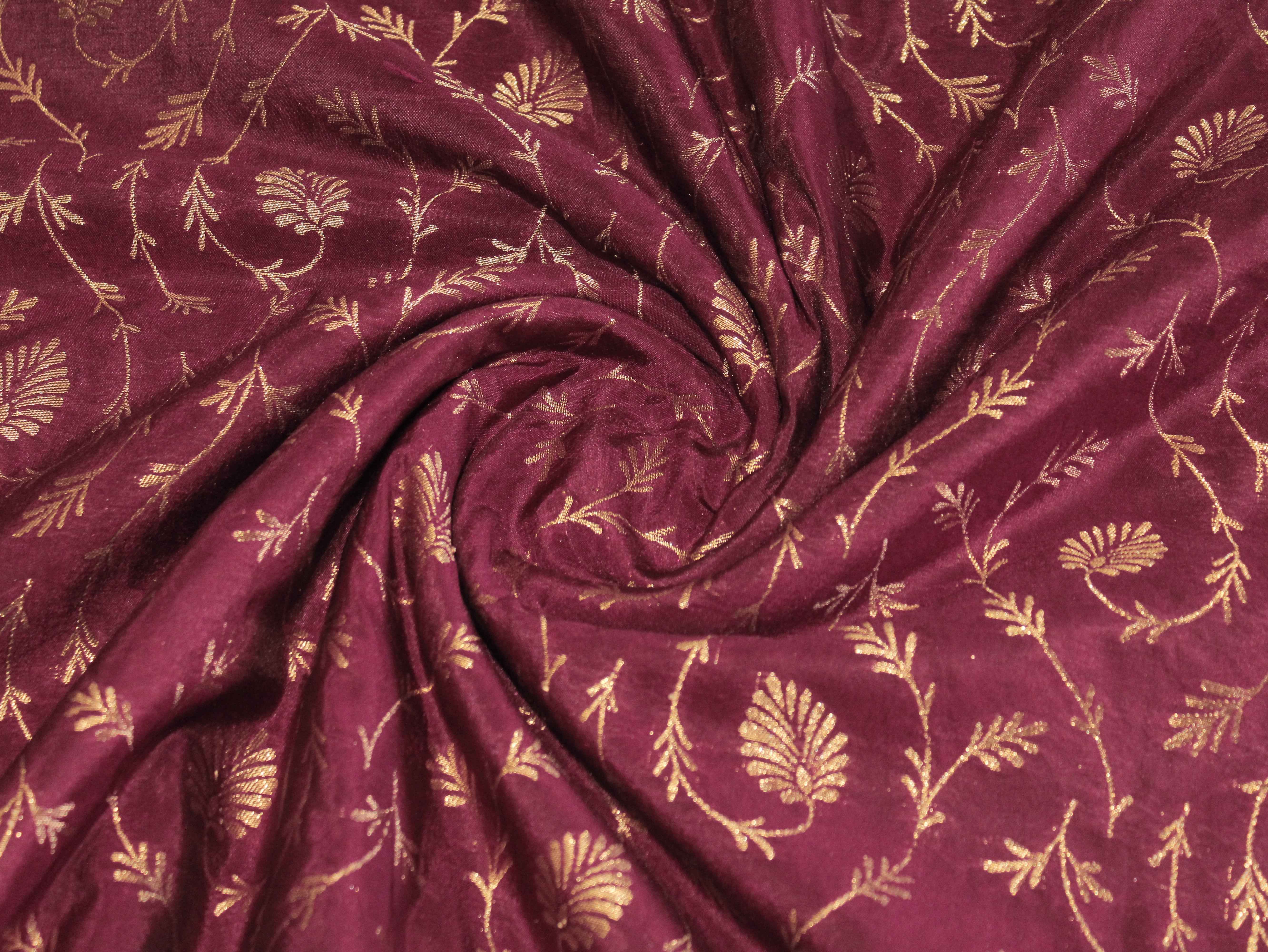 Katan Silk Brocade Fabric - Wine