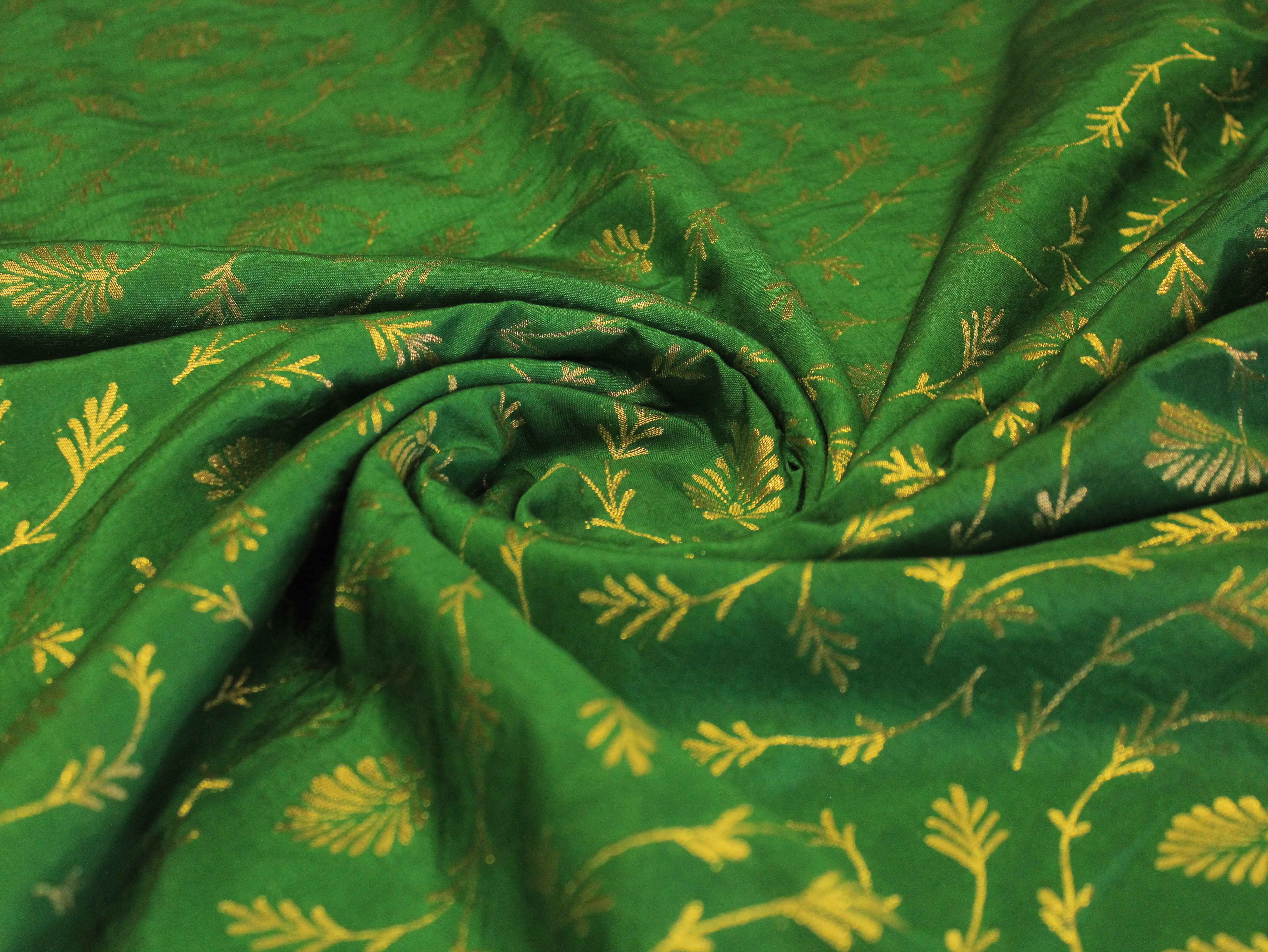 Katan Silk Brocade Fabric - Green
