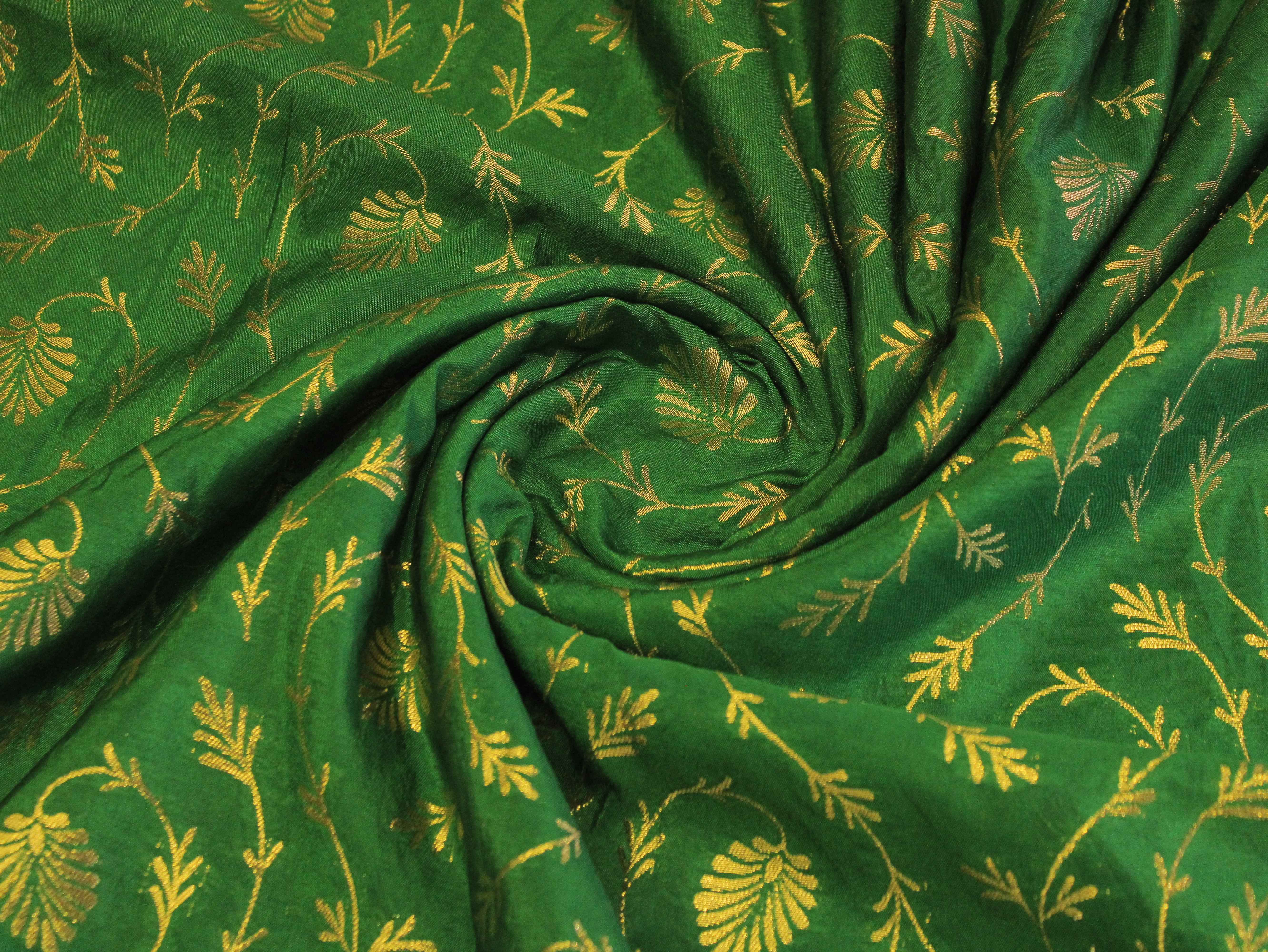 Katan Silk Brocade Fabric - Green