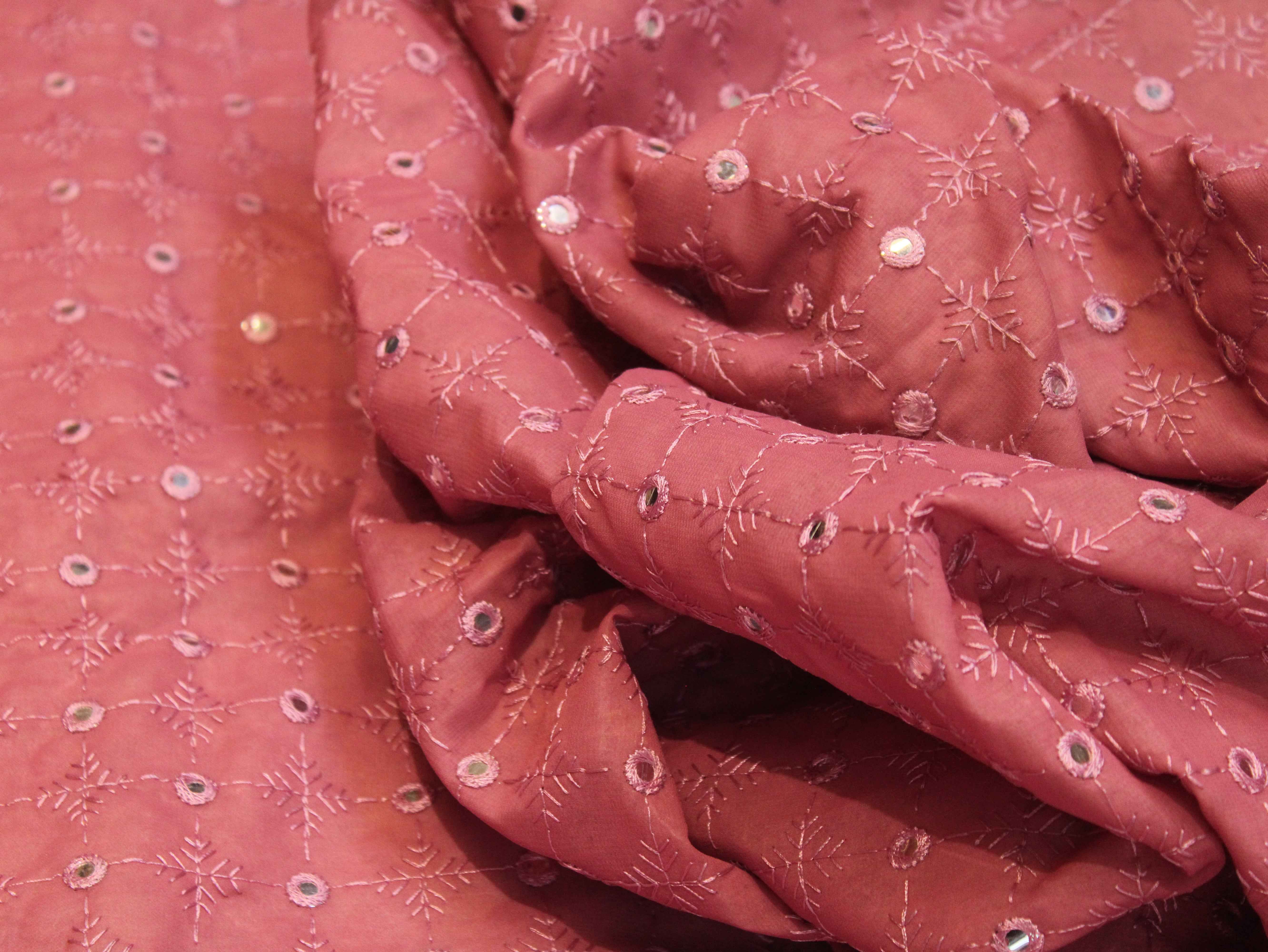 Georgette Mirror Work Fabric - Onion Pink