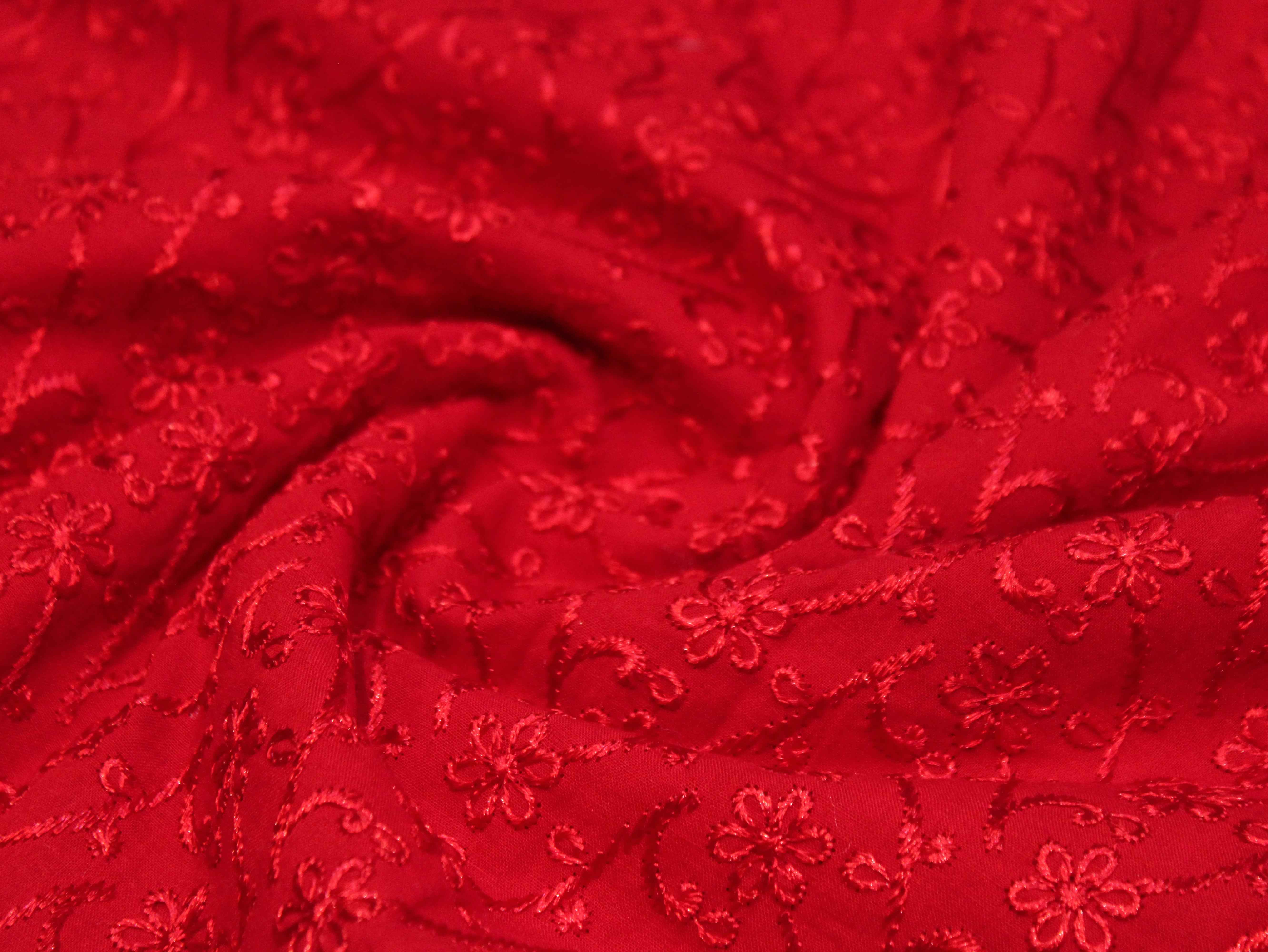 Premium Cotton Embroidery Fabric - Red