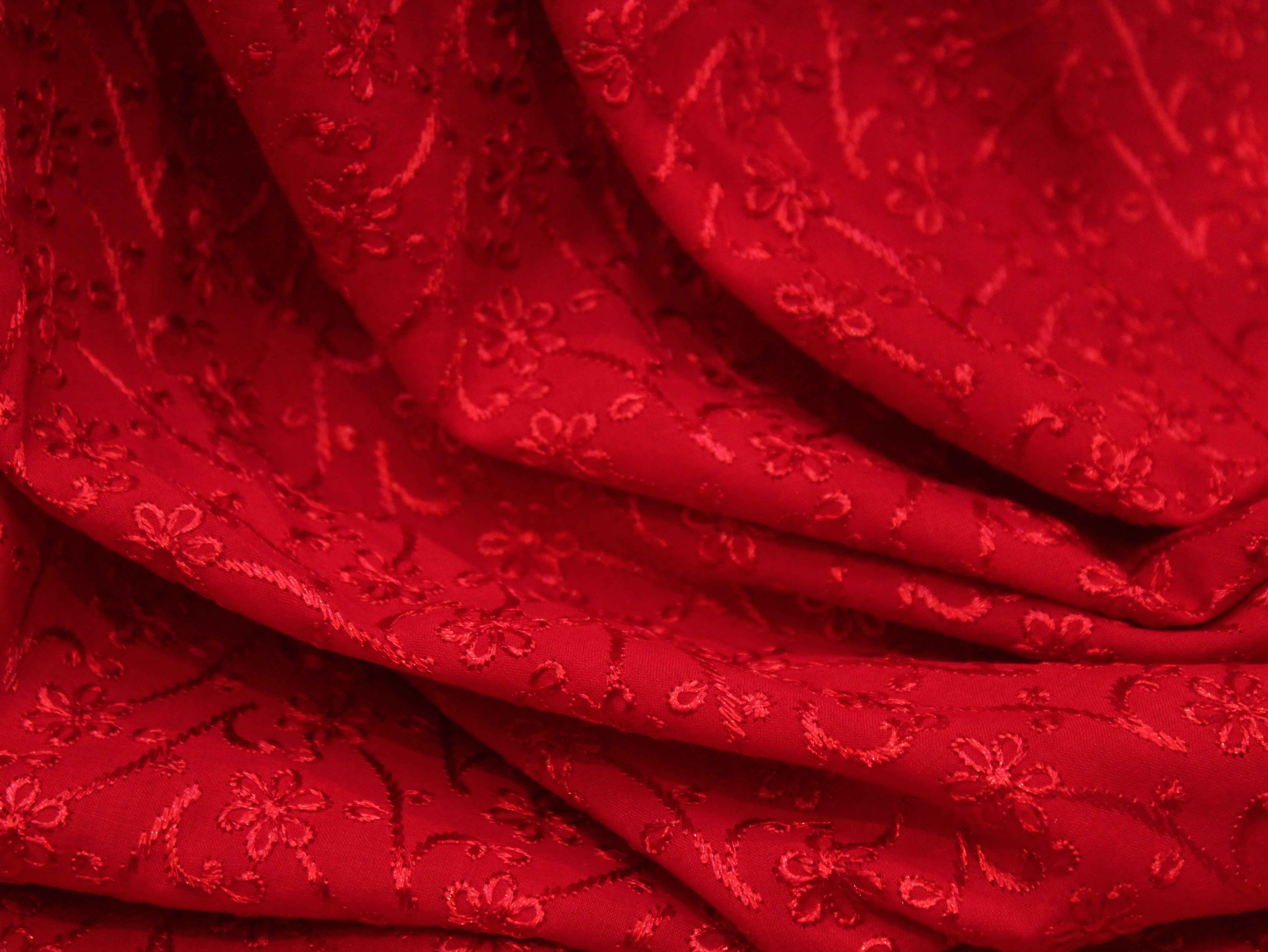 Premium Cotton Embroidery Fabric - Red