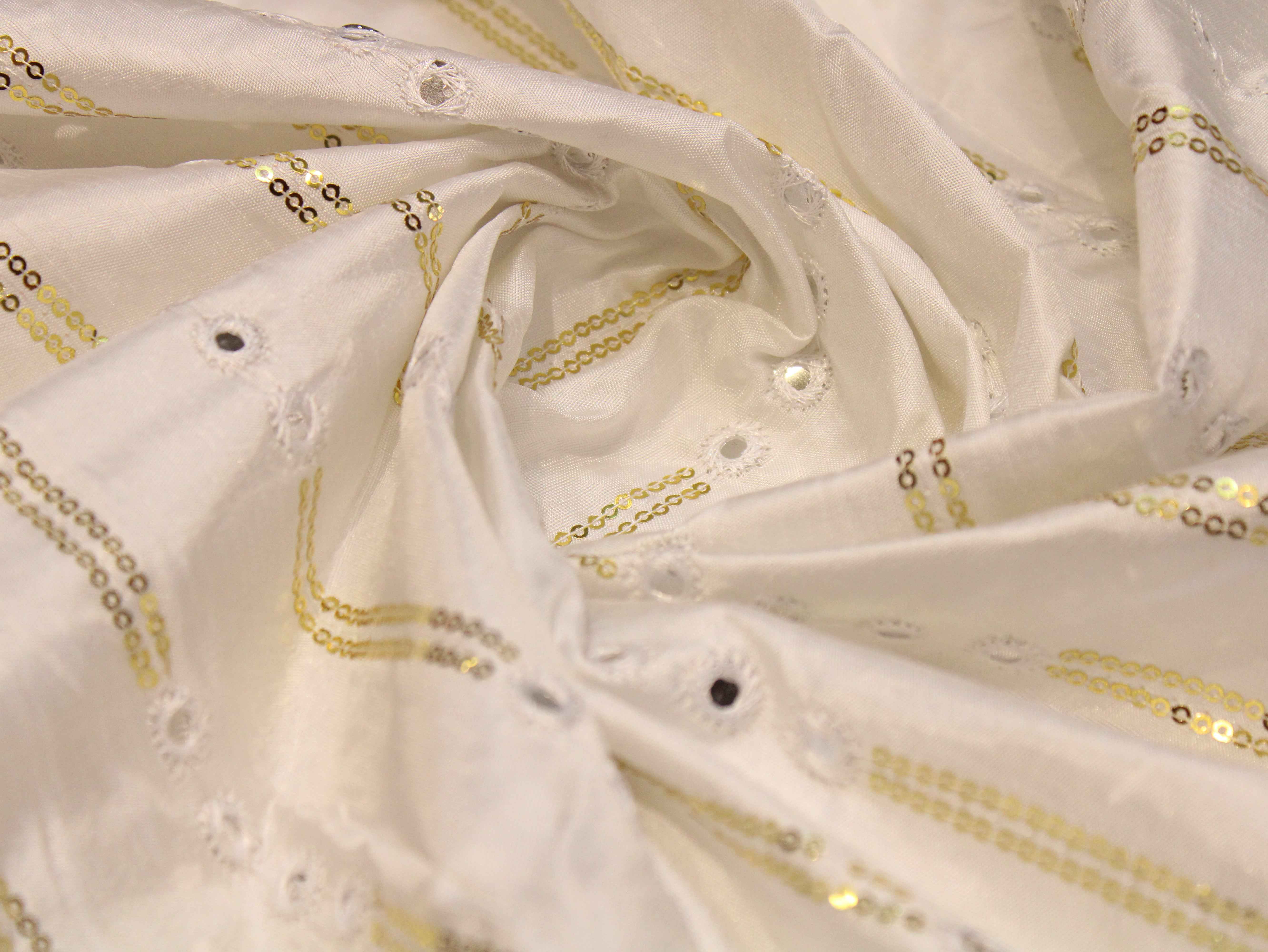 Dupion Paper Mirror Work Fabric with Golden Sequin