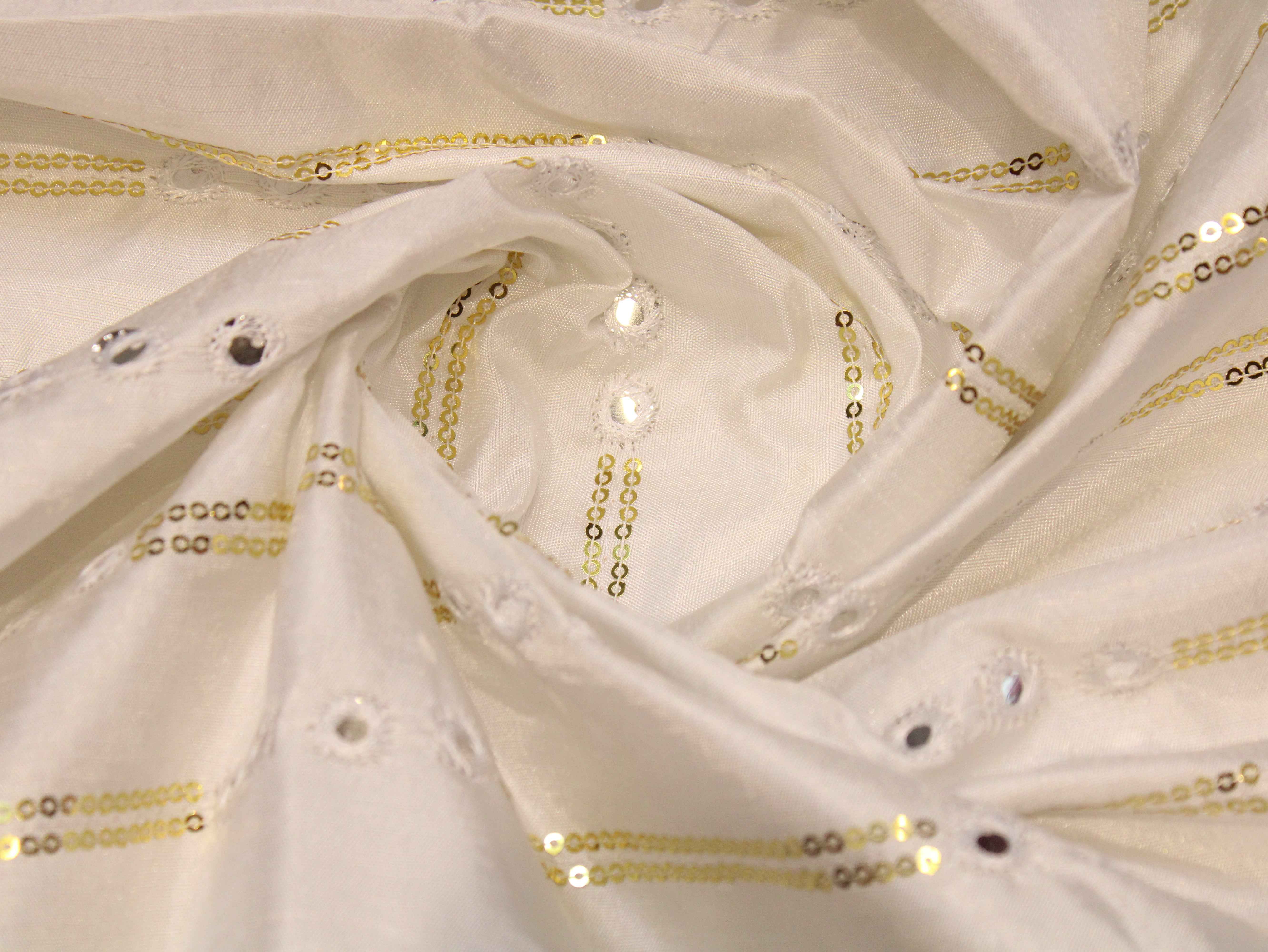 Dupion Paper Mirror Work Fabric with Golden Sequin